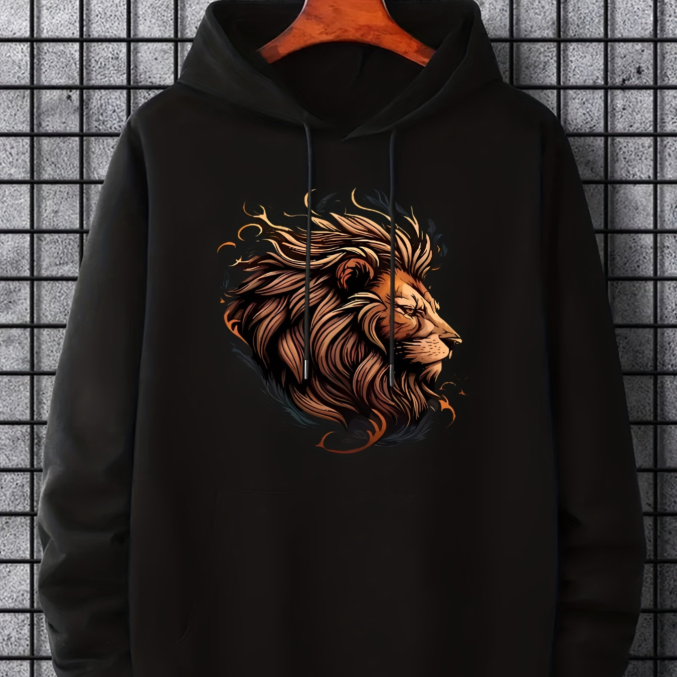 Plus Size Men's Hooded Sweatshirt Lion Print Hoodies Fashion Casual Oversized Tops For Spring/autumn, Men's Clothing