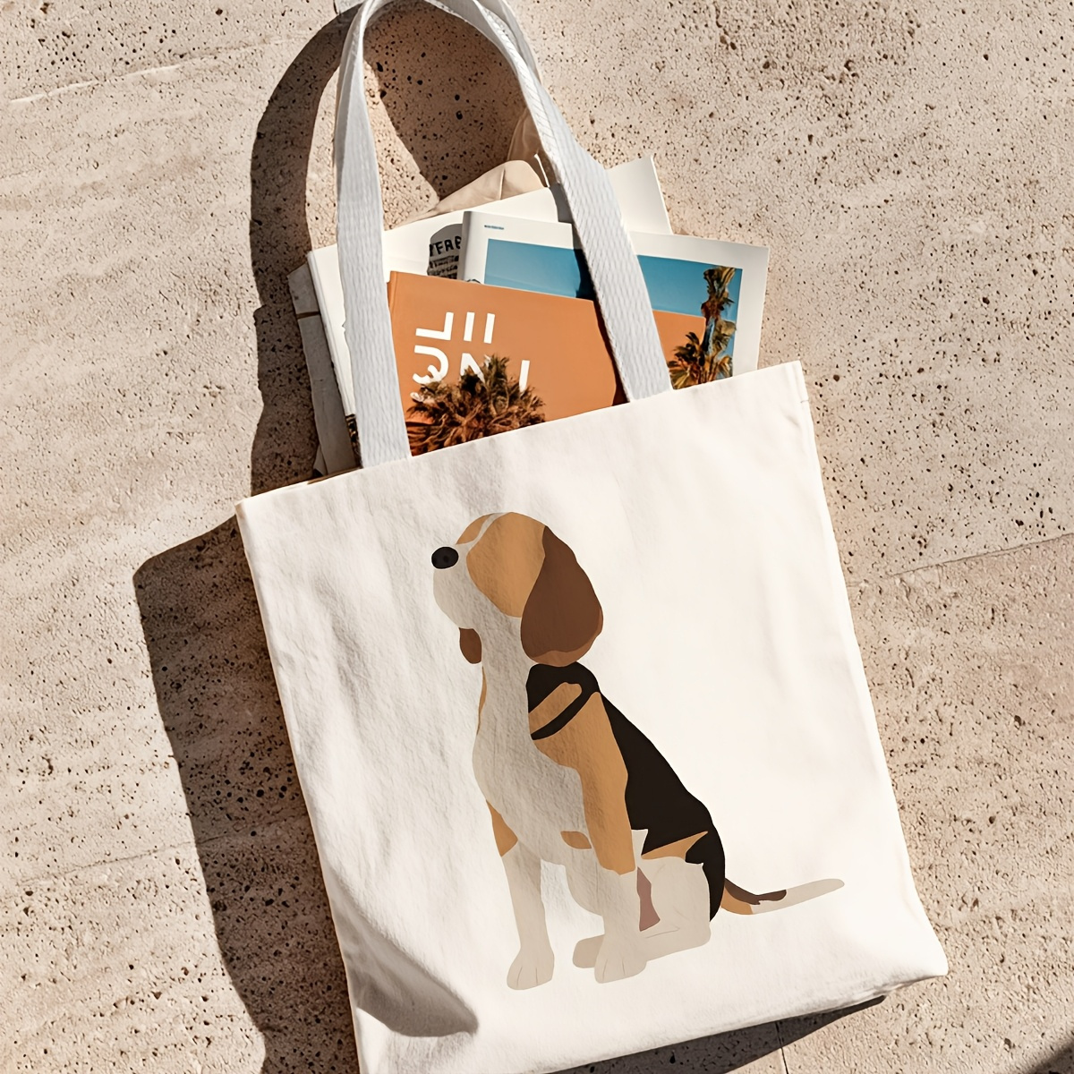 TEMU Sac fourre-tout 1 pièce plat 2D avec chien Beagle, duplex avec motif de chien Beagle assis, idéal pour les courses, , les - du , pour des