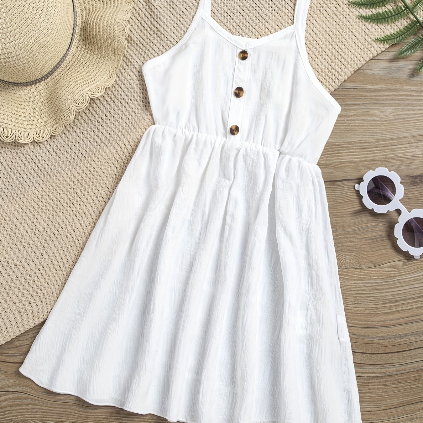 

Toddler Girls Button Front Casual Cami Dress For Party Beach Vacation Kids Summer Clothes