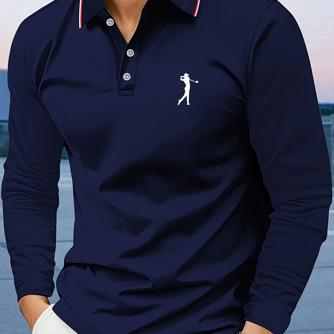 

Obm Men's Breathable Golf Shirt - Casual Collared Long Sleeve, Lightweight Polyester, Summer Wear With Button Detail, Blue With