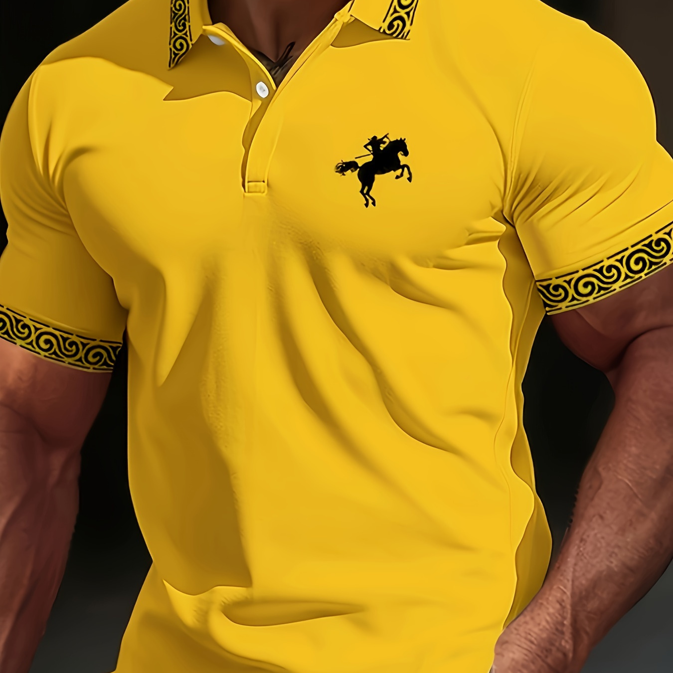 

Men's Creative Graphic Print Short Sleeve Lapel Golf Shirts, Casual Style Slight Stretch Regular Fit Summer Tops, Summer Golf Shirts