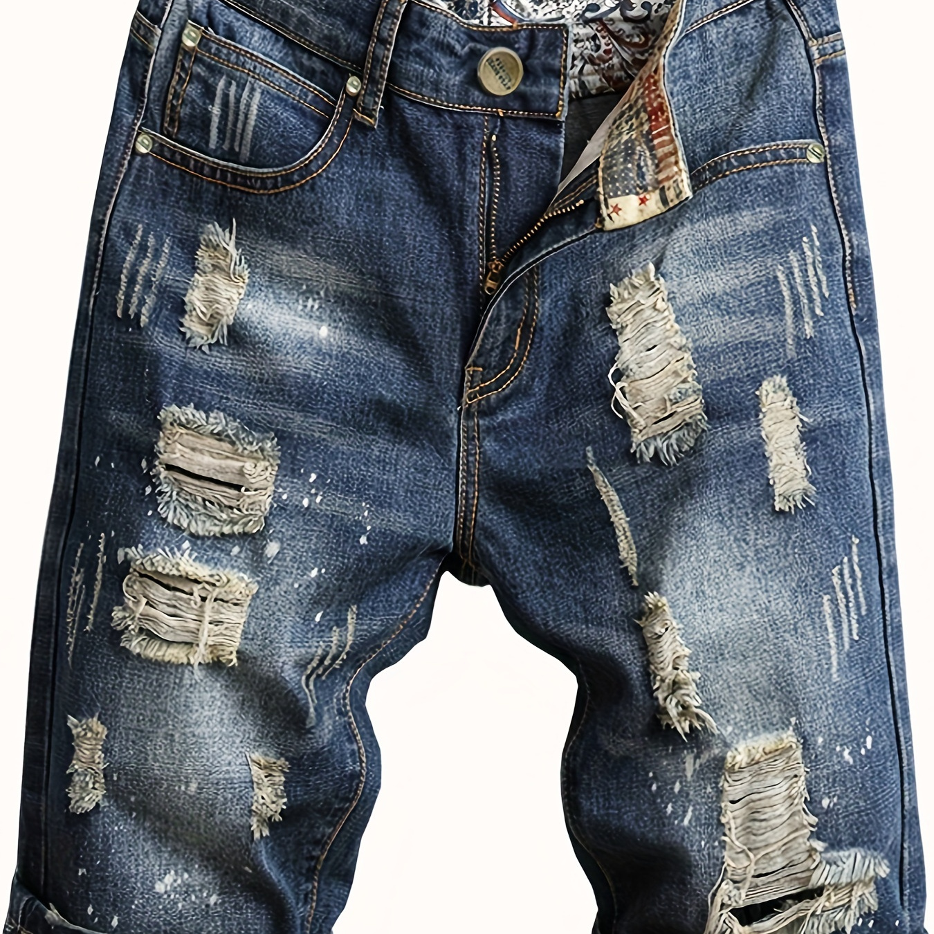 

Men's Stylish Loose Solid Ripped Denim Shorts With Pockets, Active Breathable Comfy Jeans For Summer Outdoor Activities