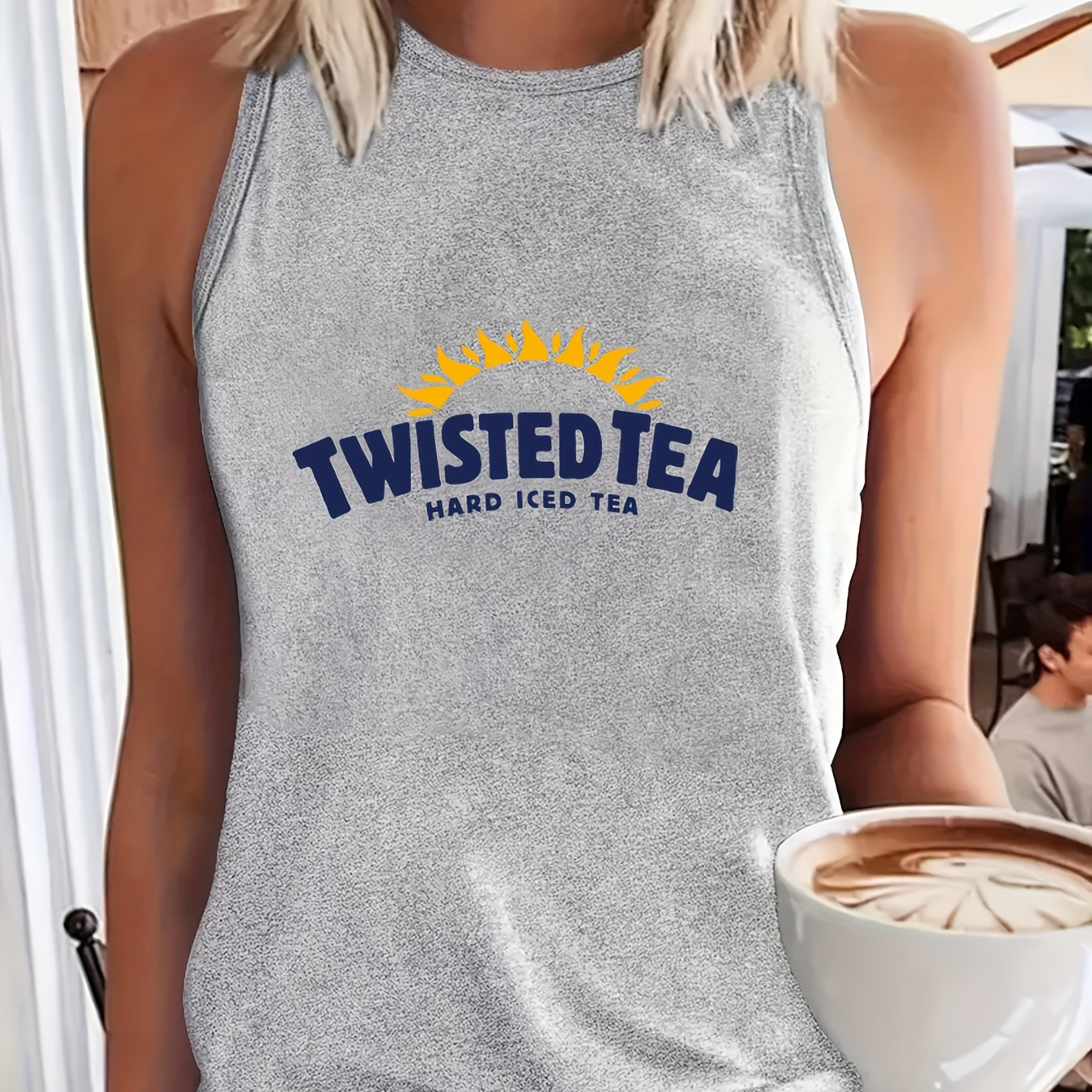 

Logo Women's Tank Top, Casual Round Neck Sleeveless Tee, Stretchy Athletic Vest, Versatile Letter Print Summer Wear