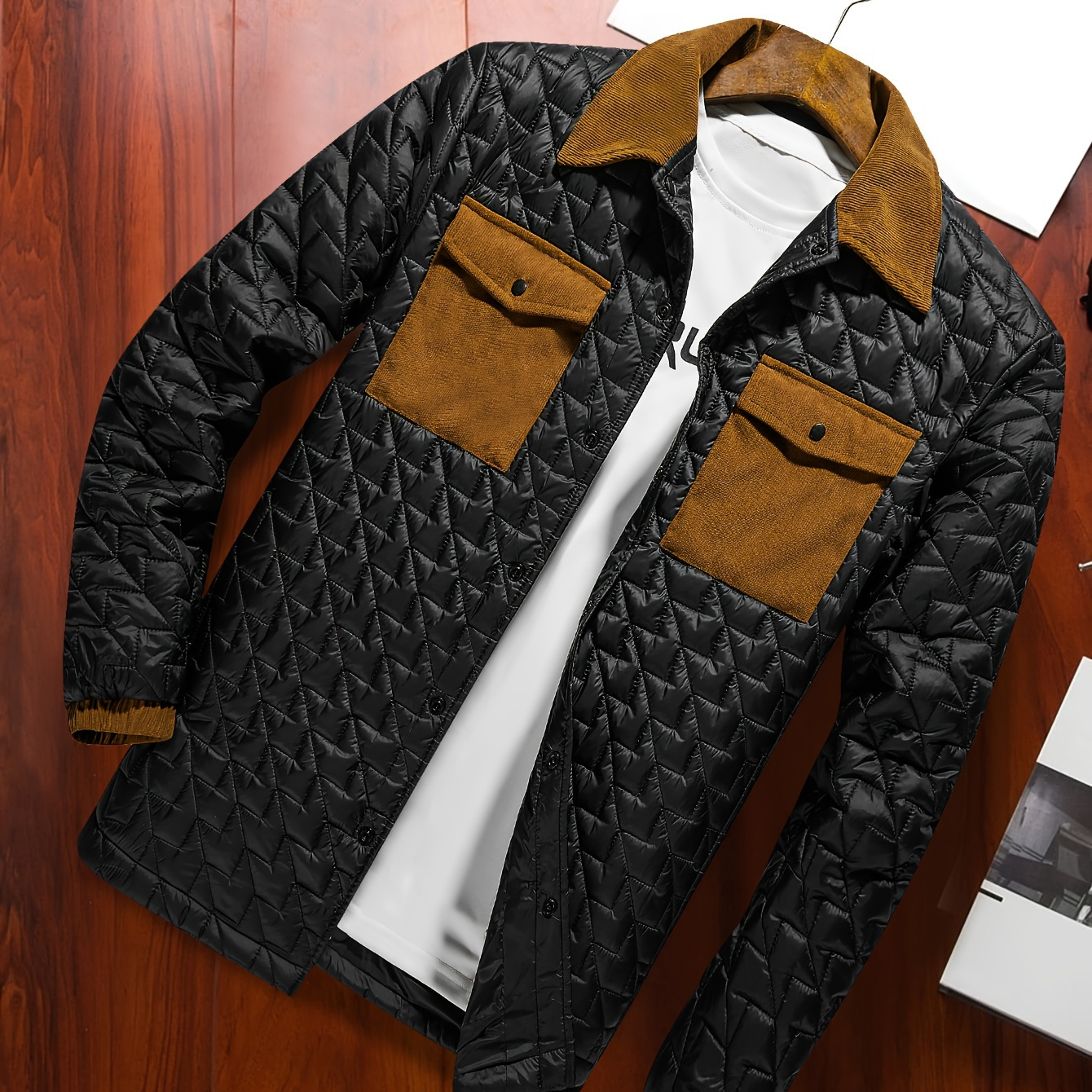 

Men's Casual Warm Coat, Chic Lapel Chest Pocket Jacket