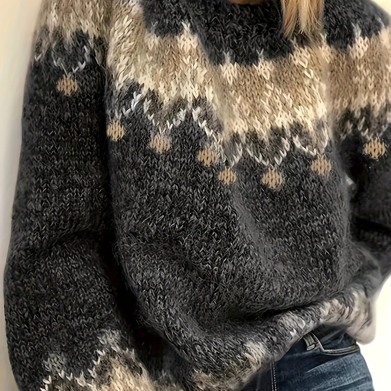 

Geo Pattern Sweater, Long Sweater For Fall & , Women's Clothing