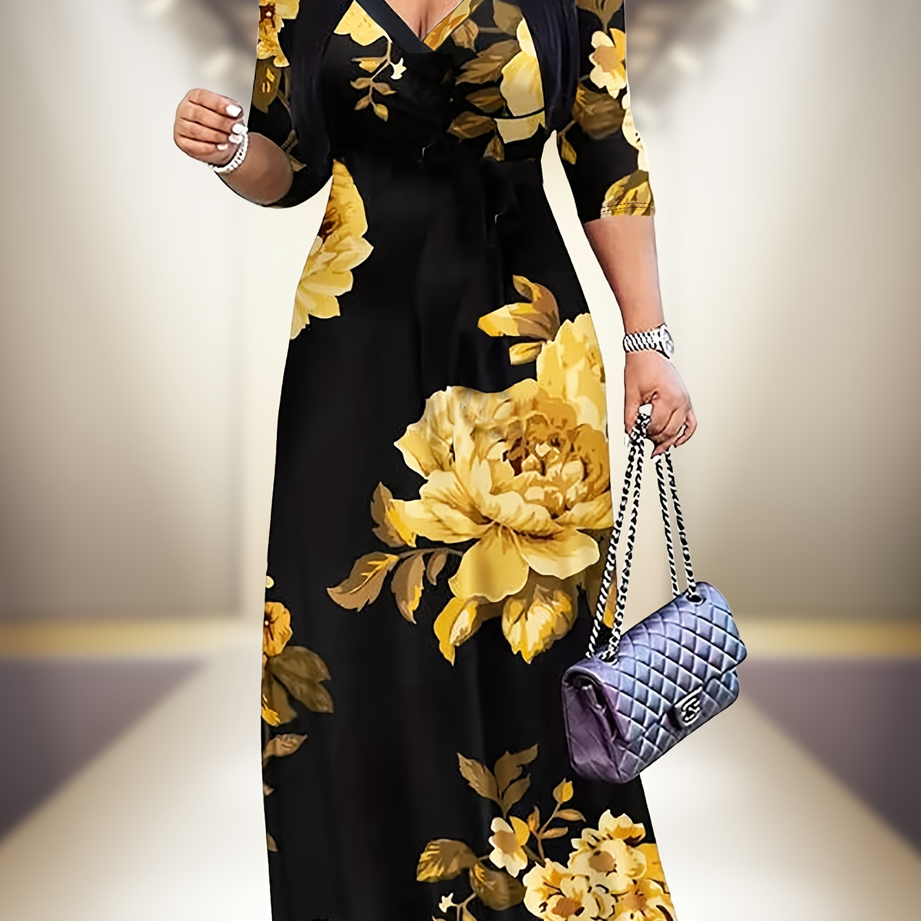 

Elegant And Sexy Fashion Vacation Gold Retro Dress