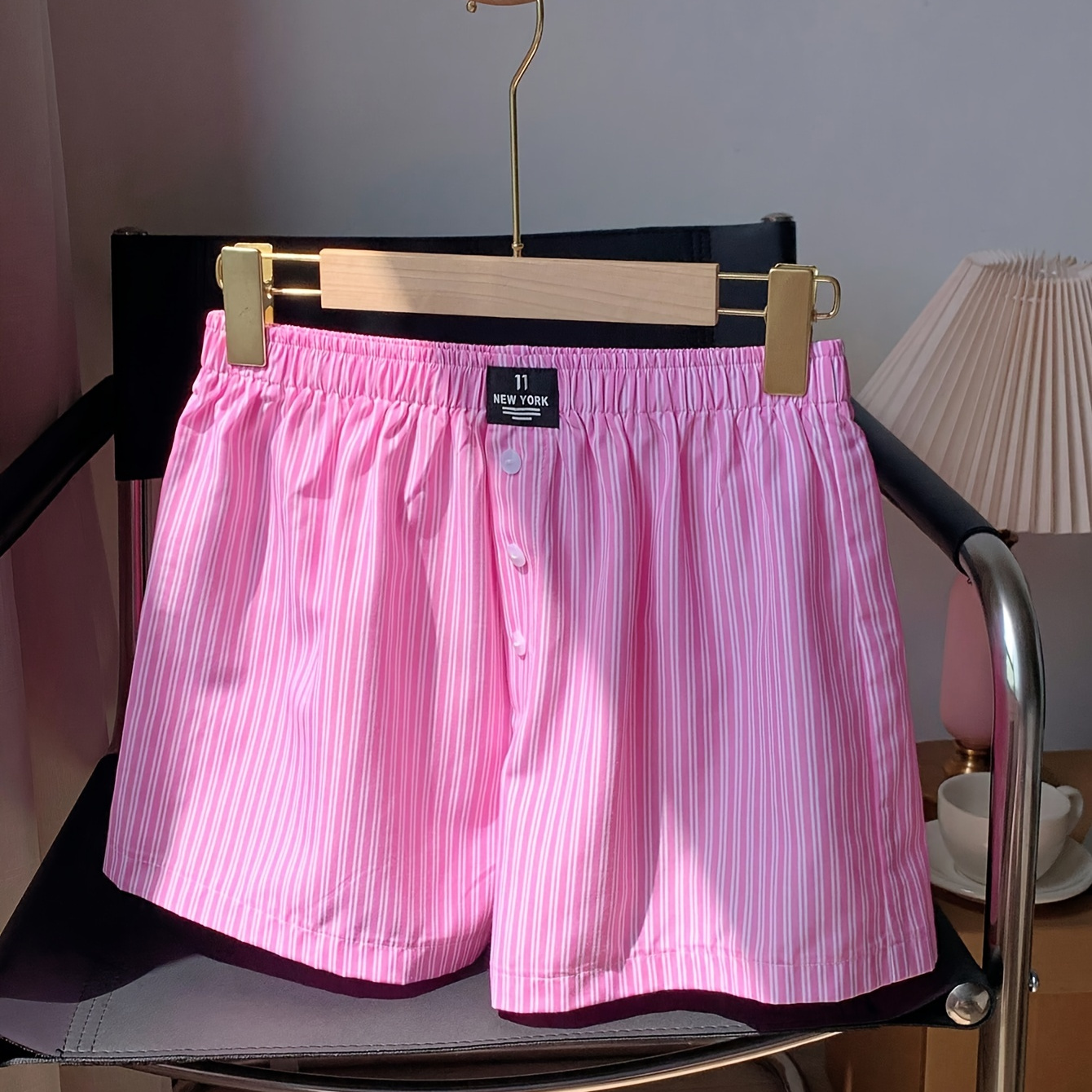 TEMU Button Front Striped Shorts, Casual Daily Wear Shorts For Spring & Summer, Women's Clothing