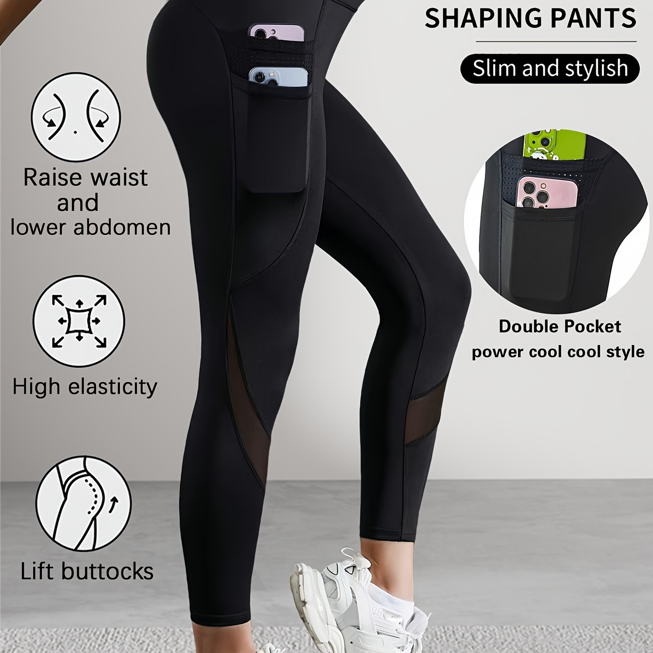 

Legging de yoga taille haute avec compression et poches latérales pour femmes - Extensible, effet lifting des fesses, couleur unie en mesh, pour , le fitness et les tenues décontractées.