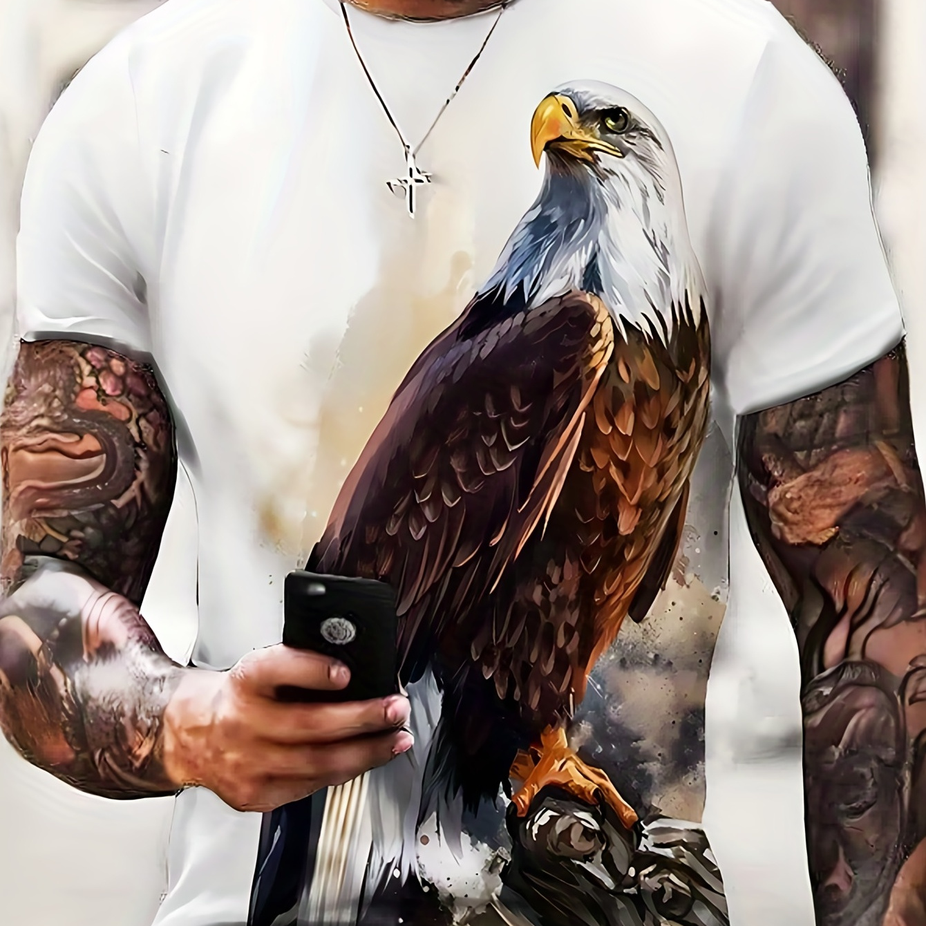 Men's 3D Eagle Print Graphic Tee - Comfortable Short Sleeve Top for Summer Outfits and Novelty Pajamas