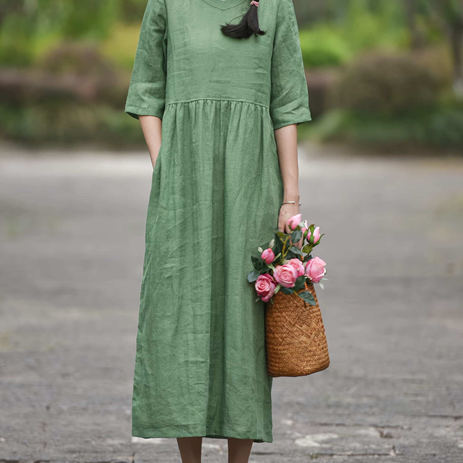 

Robe à col rond unie, robe décontractée à manches courtes pour le printemps et l'été, vêtements pour femmes