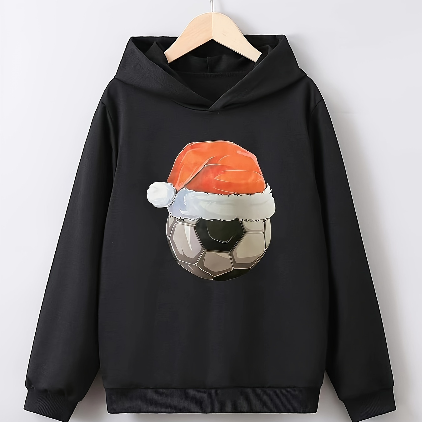 

Christmas Football And Santa Hat Print Boys Hoodie, Stay Stylish And Cozy Sweatshirt - Perfect Spring Fall Essential For Your Little Fashionista!