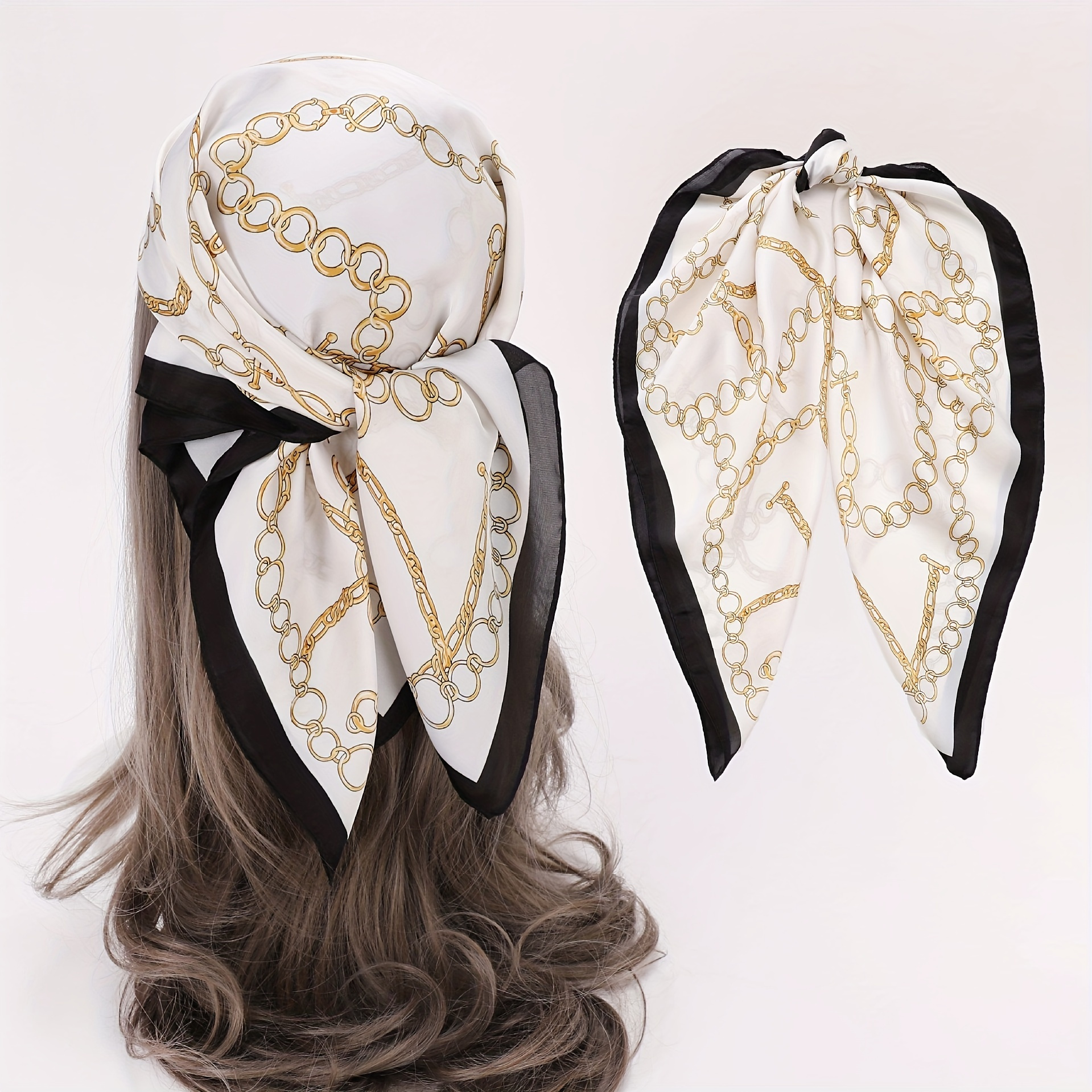 27 55 Chain Belt Print Square Scarf Satin Bohemia Imitation Silk Scarf Bandana  Women Headscarf Simple Neckerchief, Shop On Temu And start Saving