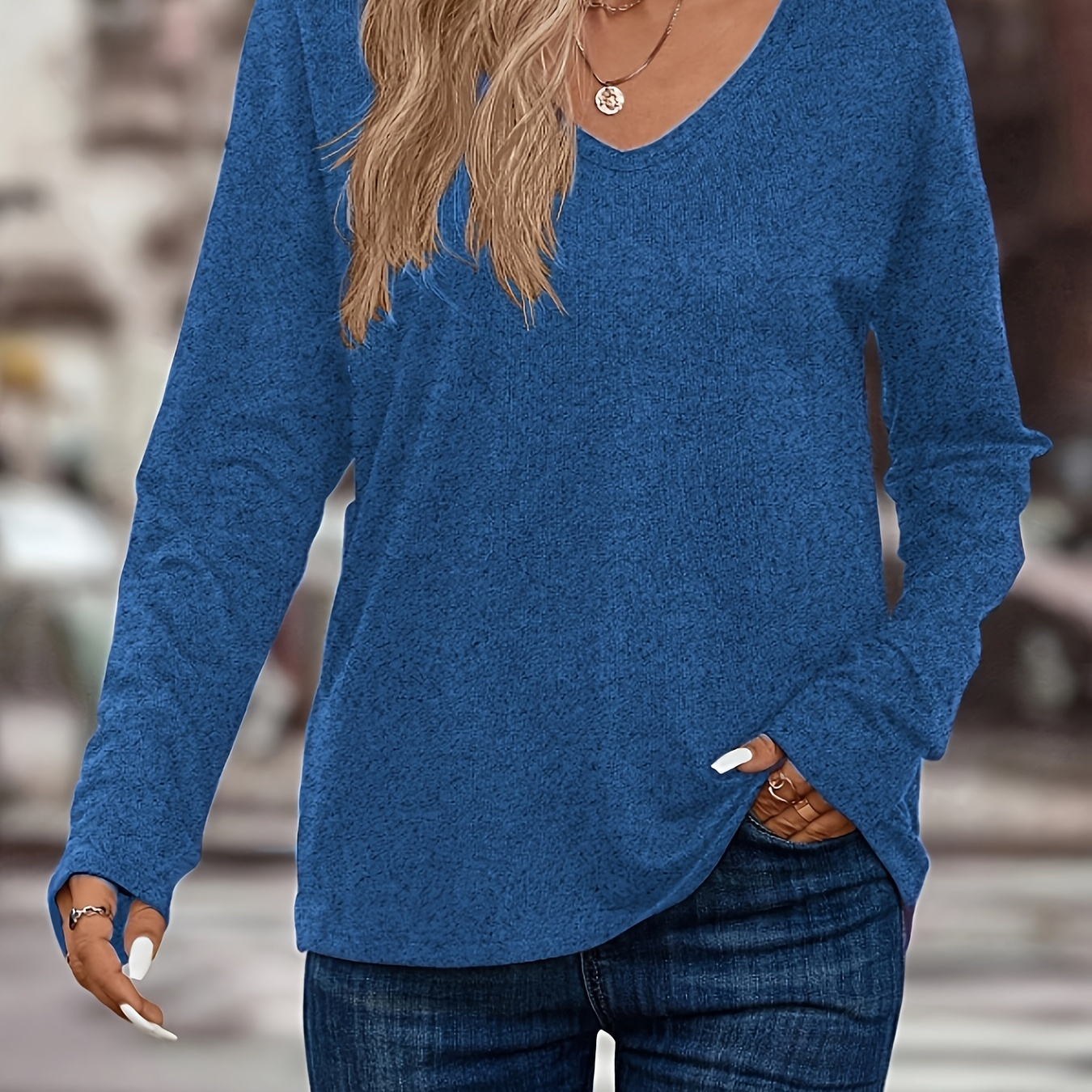 

Elegant V-neck Slimming Long Sleeve T-shirt For Women - Solid Color, Stretchy Polyester , Machine Washable