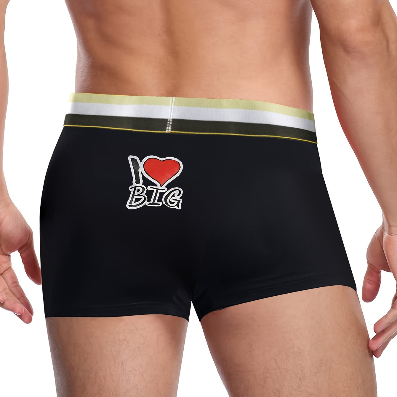 

I Love Big Print Men's Fashion Graphic Boxer Briefs Shorts, Thin Breathable Soft Comfy Slightly Stretch Boxer Trunks, Men's Novelty Funny Underwear