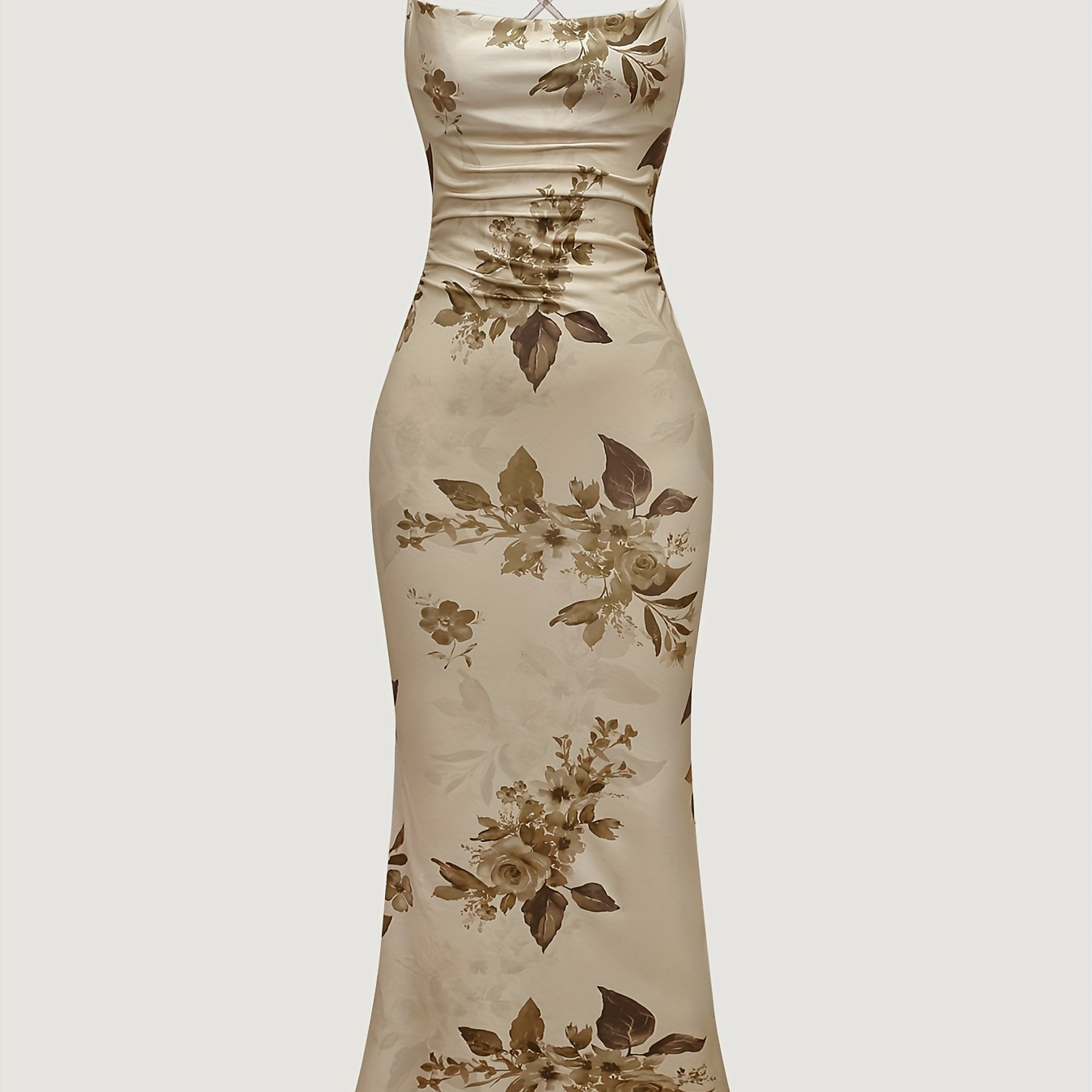 

Floral Print Cowl Neck Dress, Elegant Backless Cross Spaghetti Strap Cami Dress For Spring & Summer, Women's Clothing