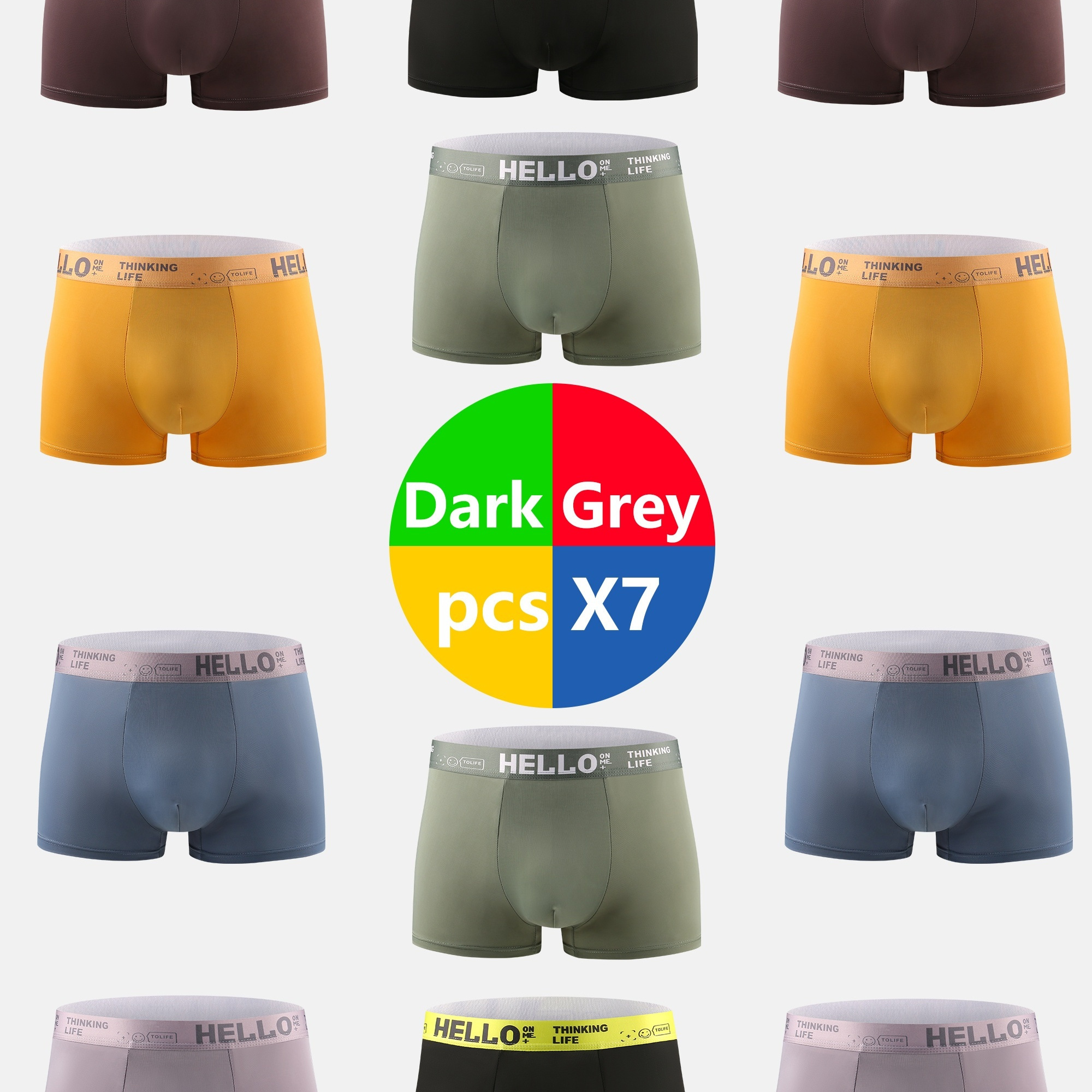 

7pcs Random Set Men's Long Boxers Briefs Shorts, Breathable Comfy Stretchy Quick Drying Sports Boxers Trunks, Men's Novelty Graphic Underwear