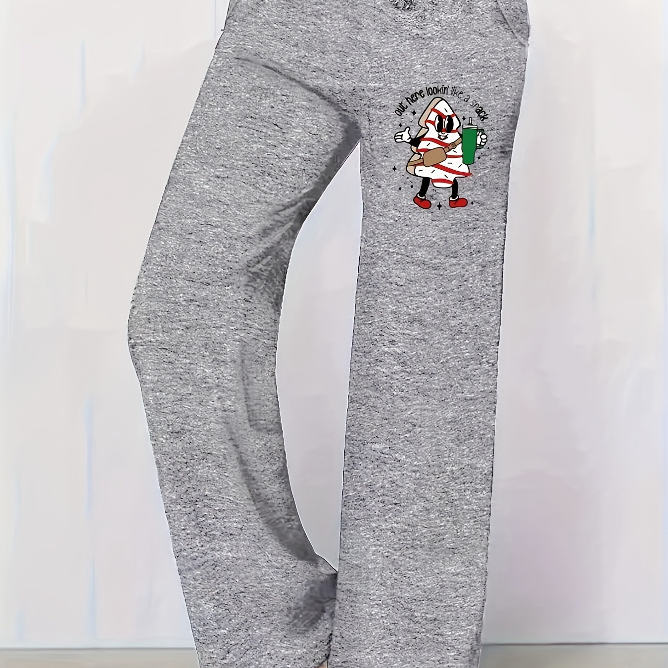 

Women's Christmas Printed Sweatpants, Casual Drawstring Pants, Fashion, Polyester Knit Fabric, Regular Fit, Adult Size