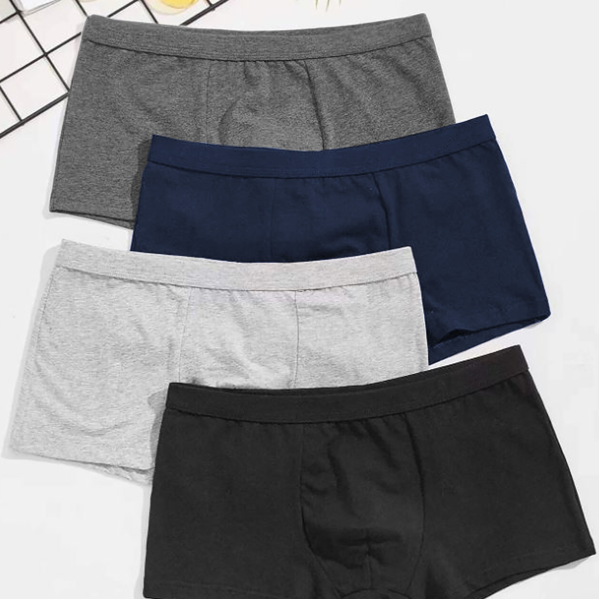 

4pcs Men's Solid Color Cotton Antibacterial Underwear, Casual Boxer Briefs Shorts, Breathable Comfy Stretchy Boxer Trunks, Sports Shorts For Spring Summer