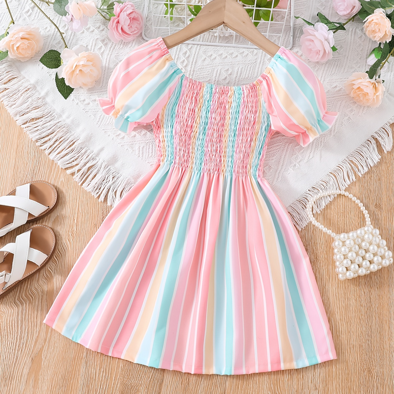 Fashionable Kid Girl Short-sleeve Letter Print Color Block Dress