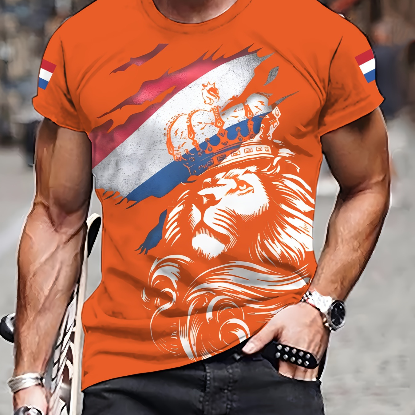 

Men's 3d Dutch-themed T-shirt - Casual , Crew Neck, Short Sleeve, Breathable Polyester For Summer Outdoor Wear