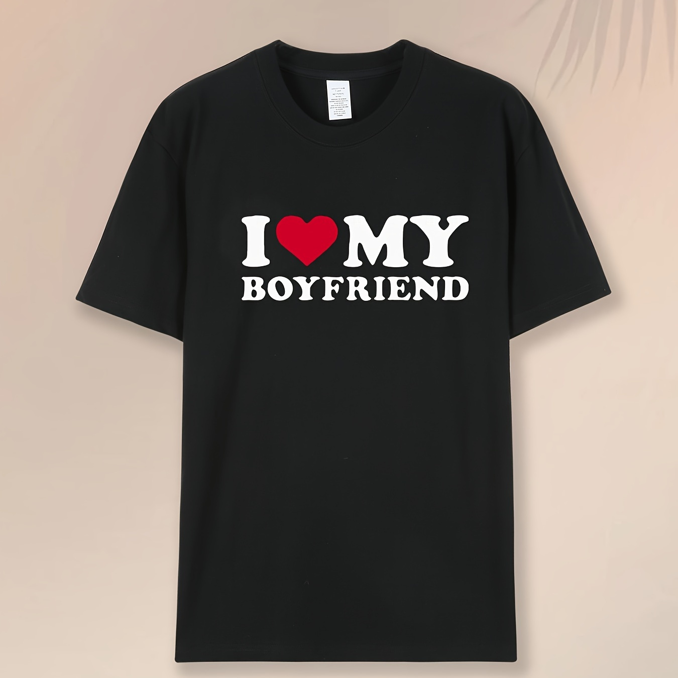 

I Love My Boyfriend Print Round Neck Sports T-shirt, Short Sleeve Running Casual Tops, Women's Activewear