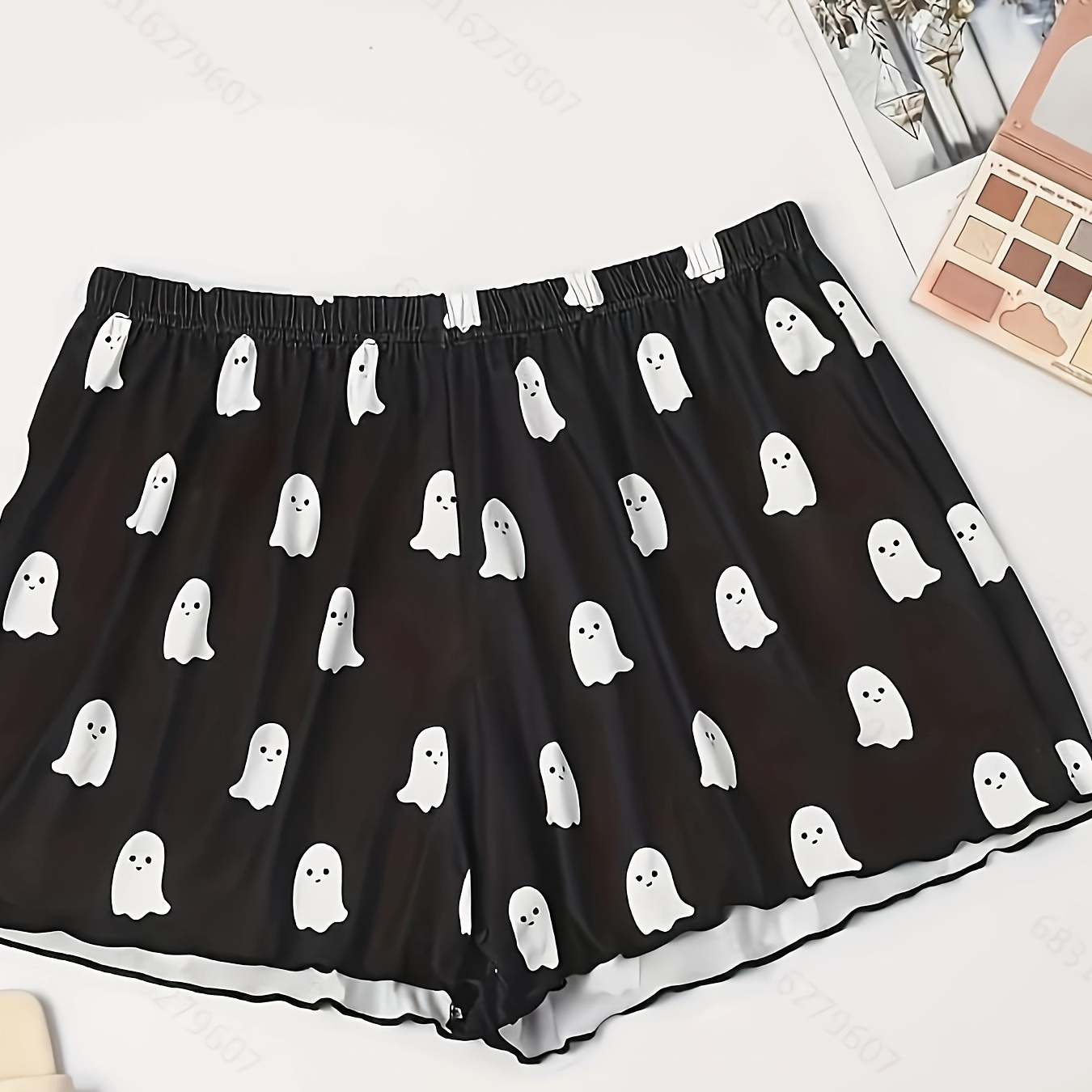 

Cartoon Ghost Lounge Shorts, Casual & Cute Elastic Waistband Shorts, Womens Loungewear & Sleepwear