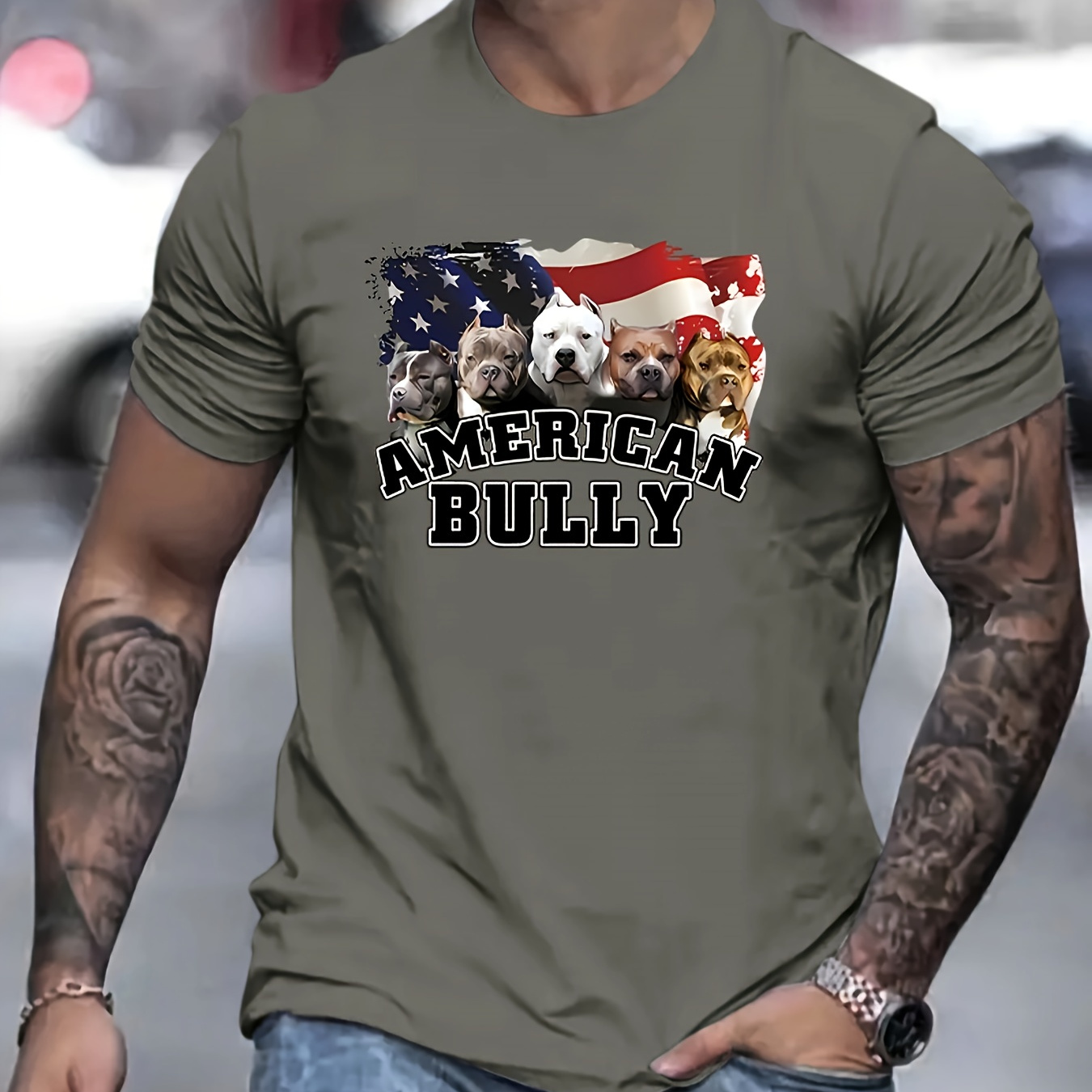 

American Bully Print T Shirt, Tees For Men, Casual Short Sleeve T-shirt For Summer