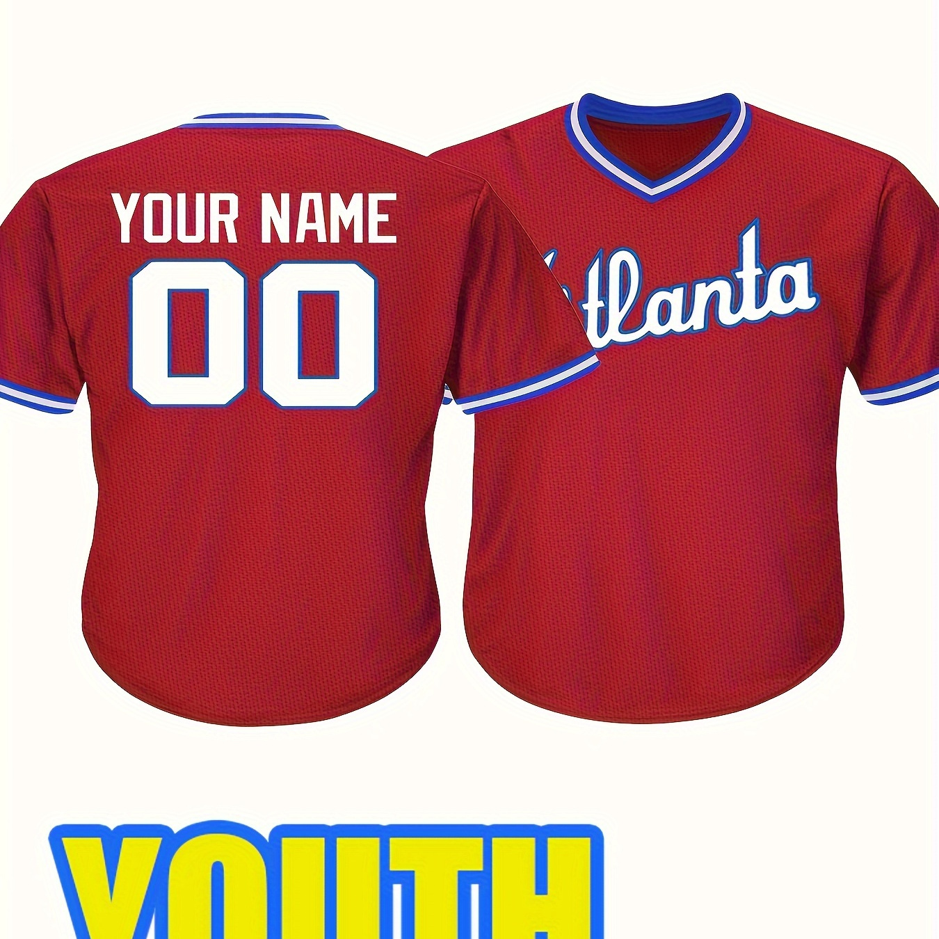 

Custom Name And Number Youth Baseball Jersey, Trendy Letter Embroidered Athletic Stretch Short Sleeves Baseball Top For Training Competition