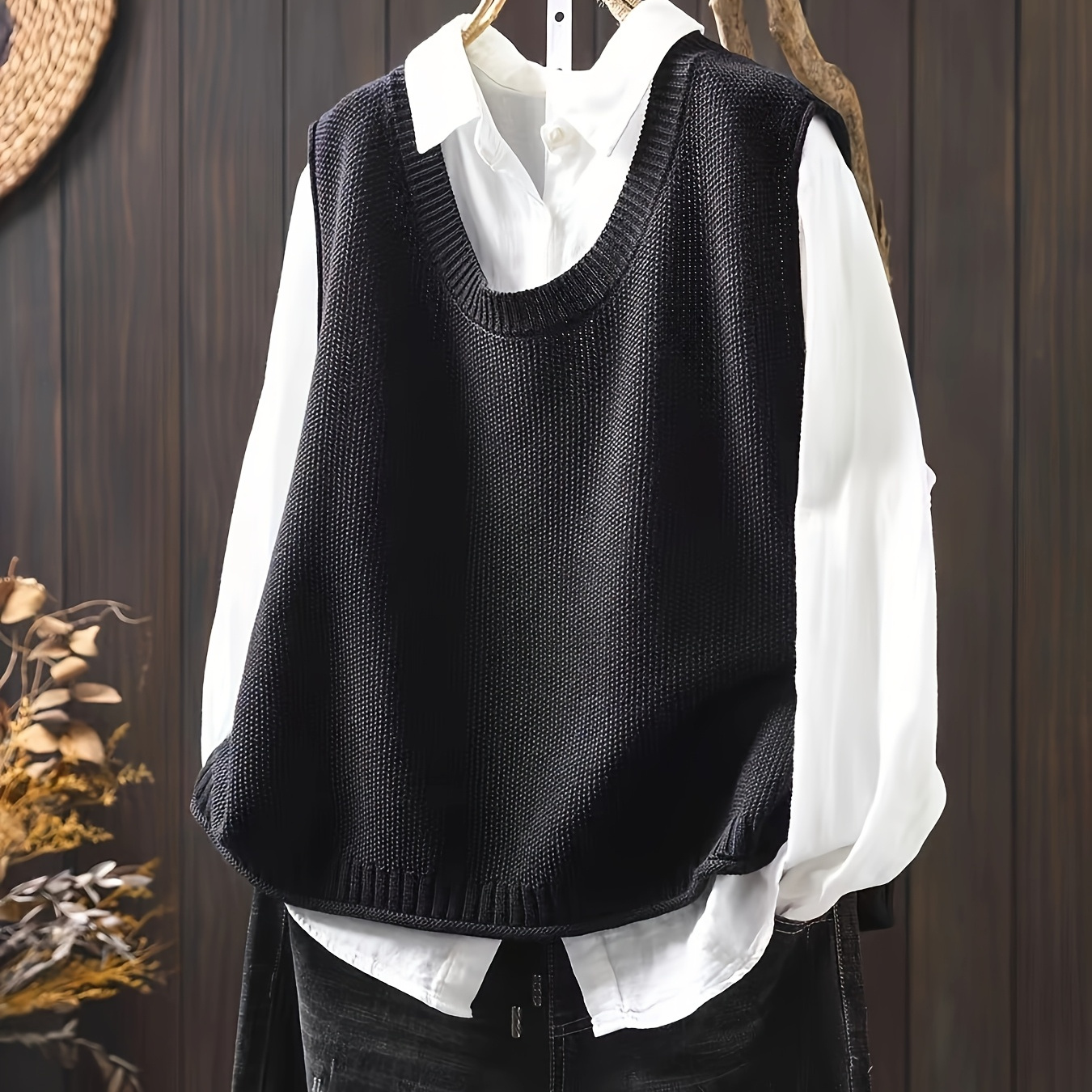 

Fashionable And Casual Plus-size Women's Knitted Vest With A Solid Button Design On The Back.