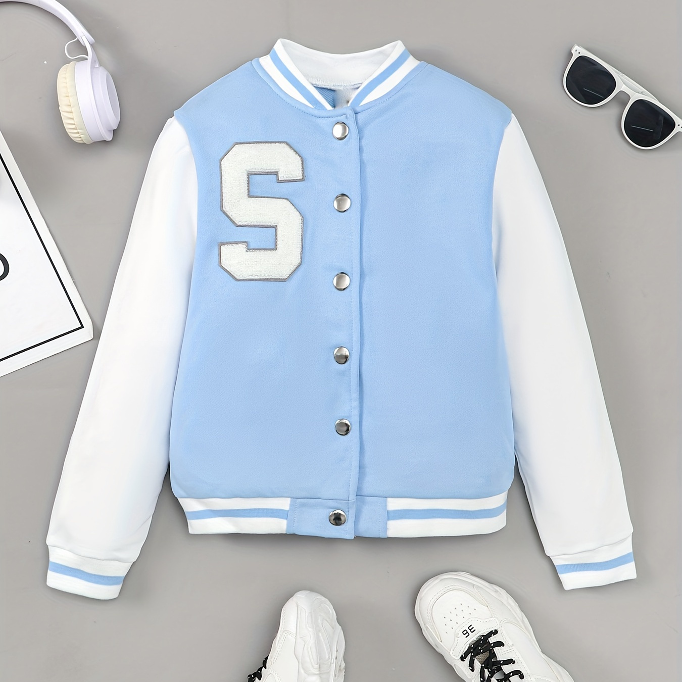 Blue Cropped Varsity Baseball Jacket Blue / S