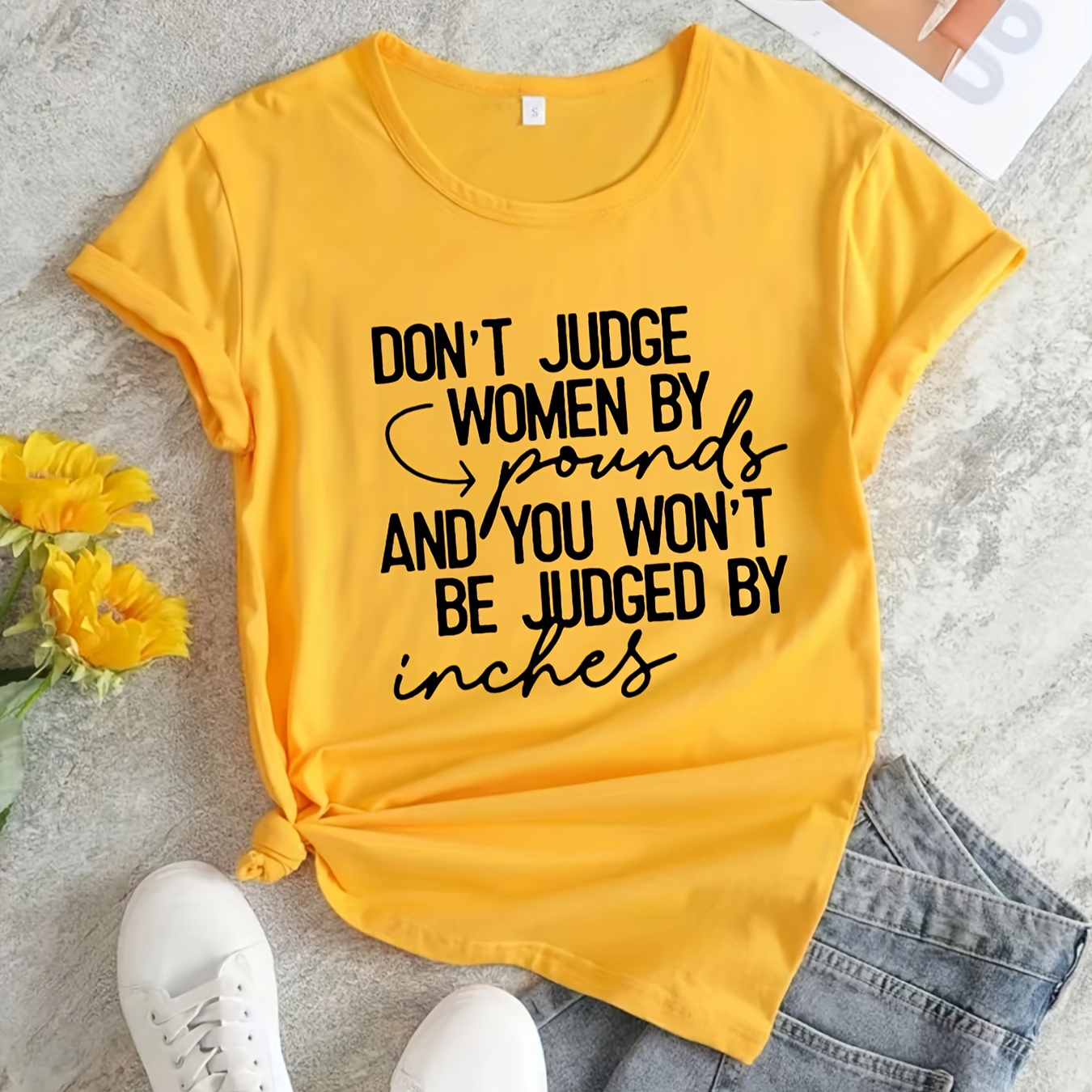 

Plus Size Judge Women Print T-shirt, Casual Short Sleeve Crew Neck Top For Spring & Summer, Women's Plus Size Clothing