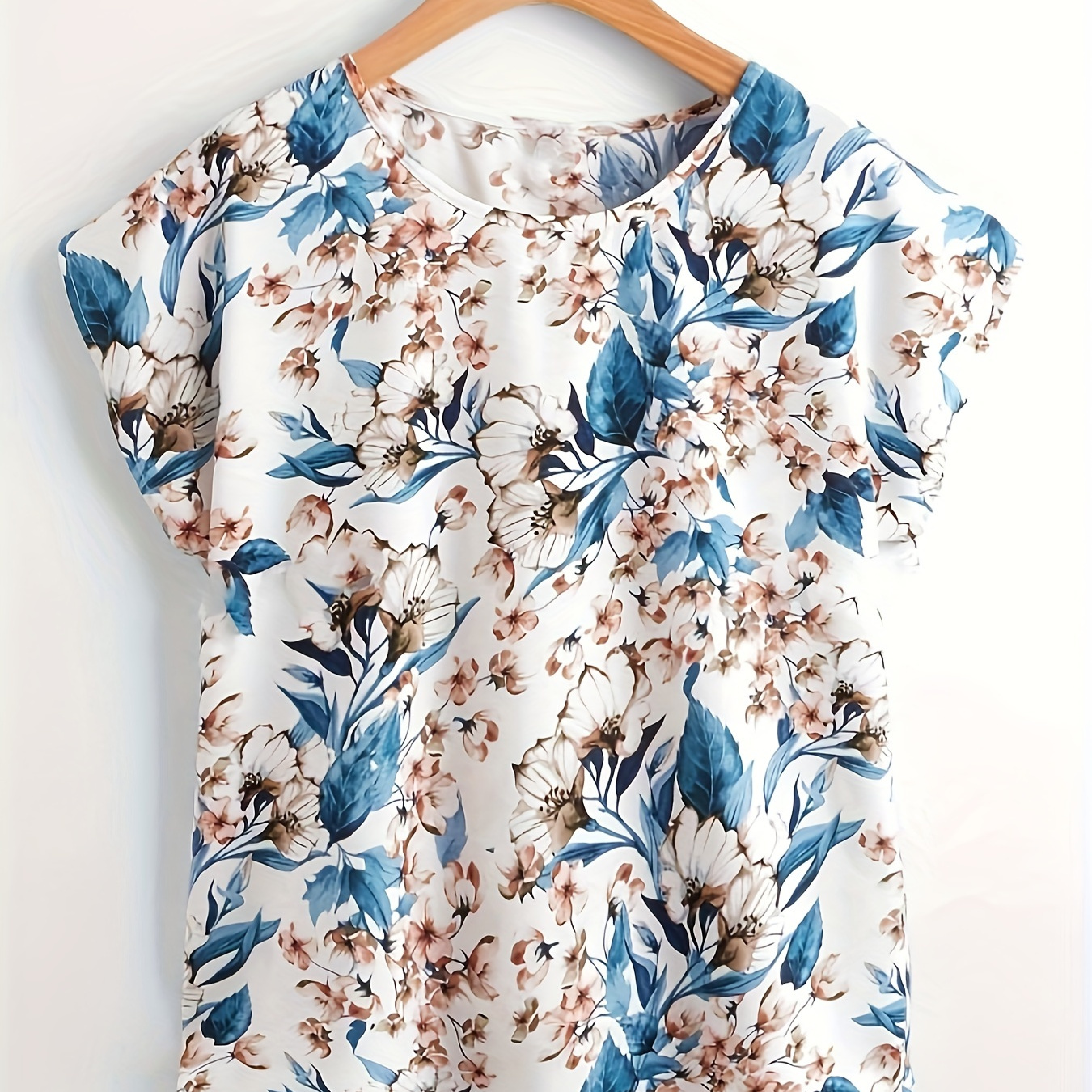 

Floral Print Crew Neck Blouse, Classy Short Sleeve Top For Spring & Summer, Women's Clothing