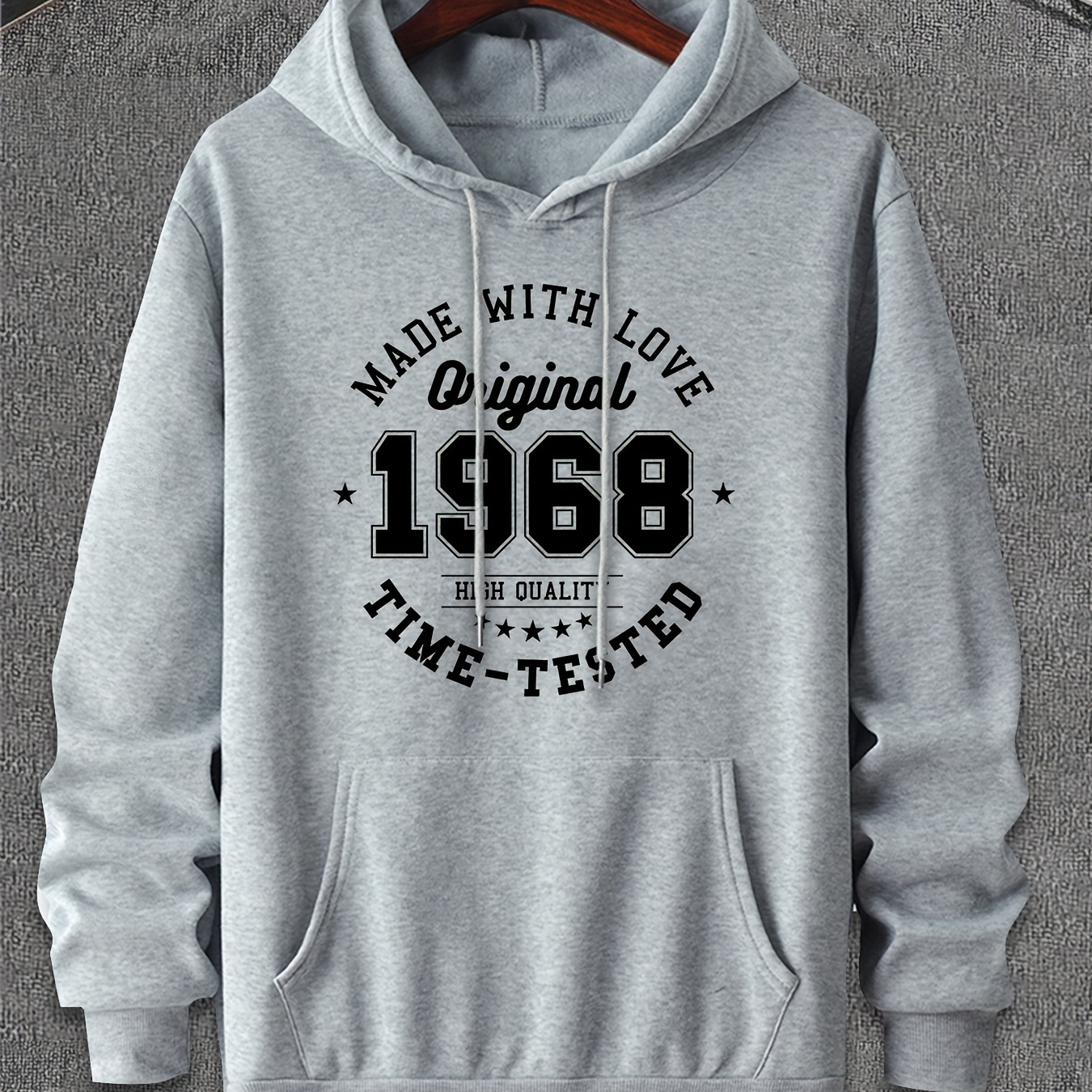 

1968 Pattern, Men's Trendy Comfy Hoodie, Casual Slightly Stretch Breathable Hooded Sweatshirt For Outdoor