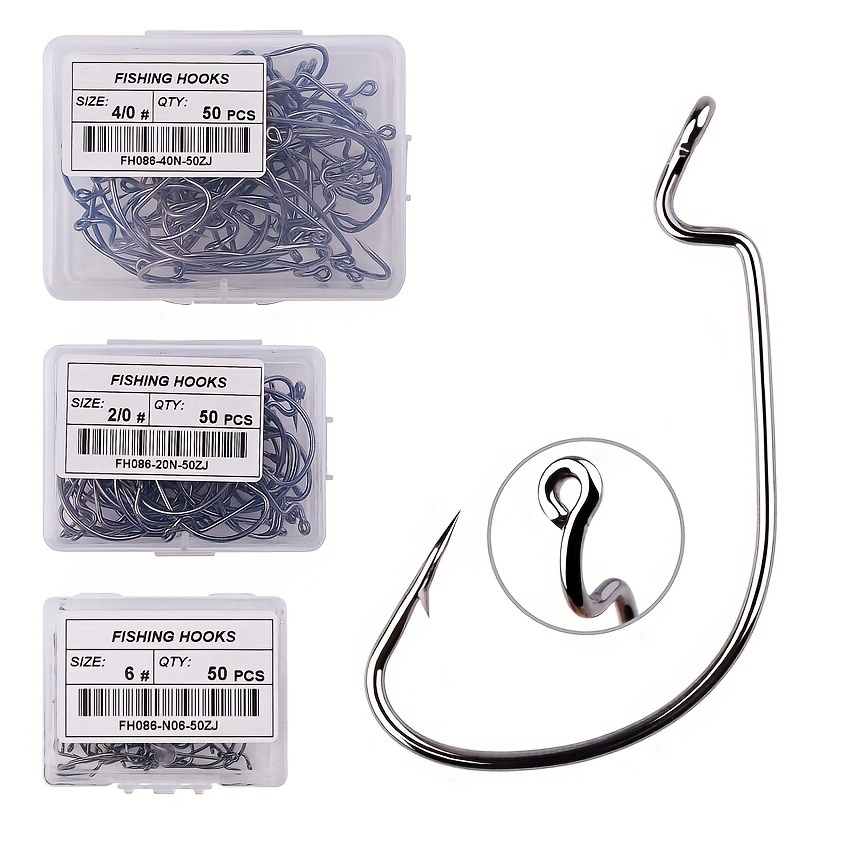 50pcs/box Assorted Hooks & Tackle Box - High Carbon Steel Worm Hooks for  Soft Bait Jigging & Texas Rigging - Saltwater & Freshwater Fishing!