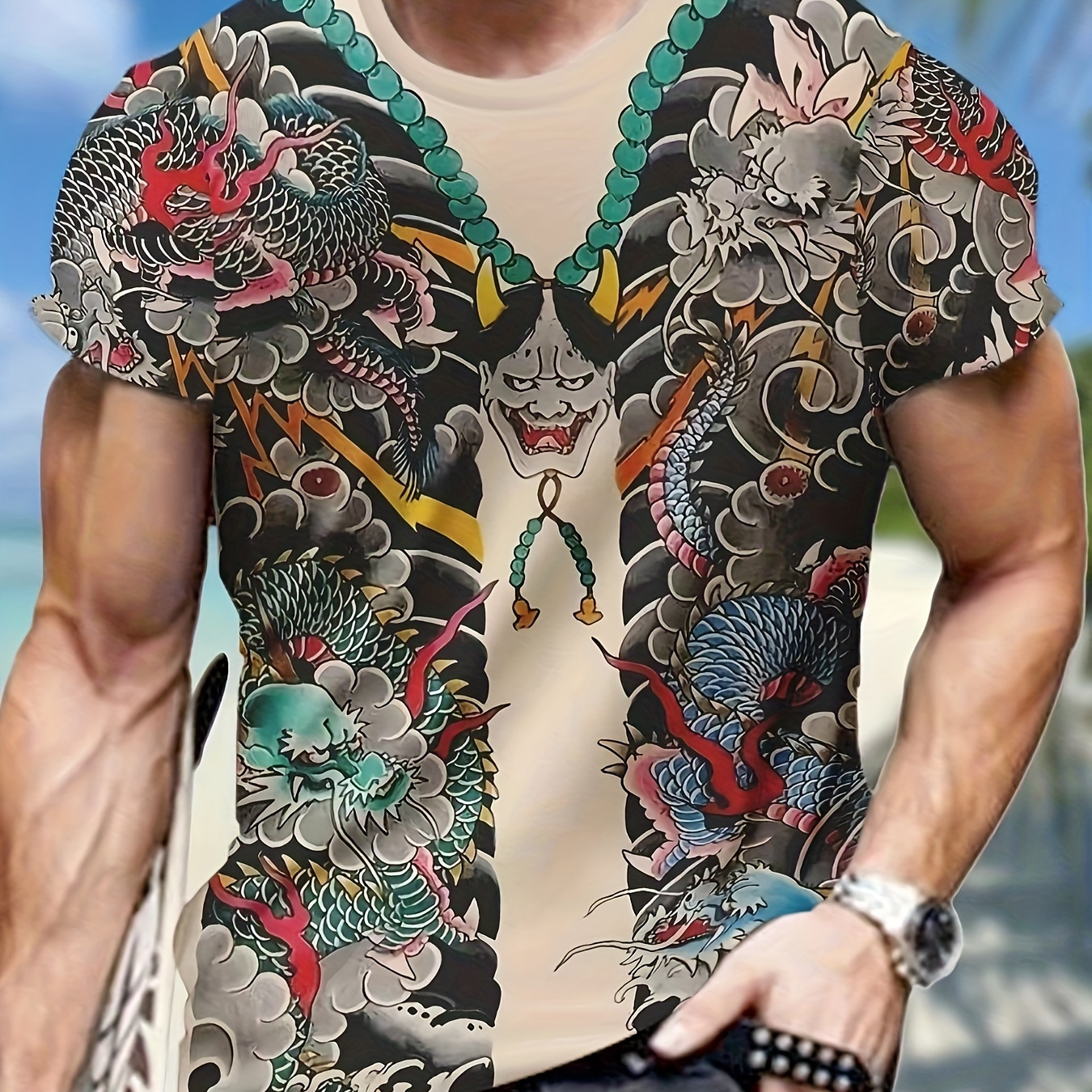 

Men's Monsters Graphic Print T-shirt, Short Sleeve Crew Neck Tee, Men's Clothing For Summer Outdoor
