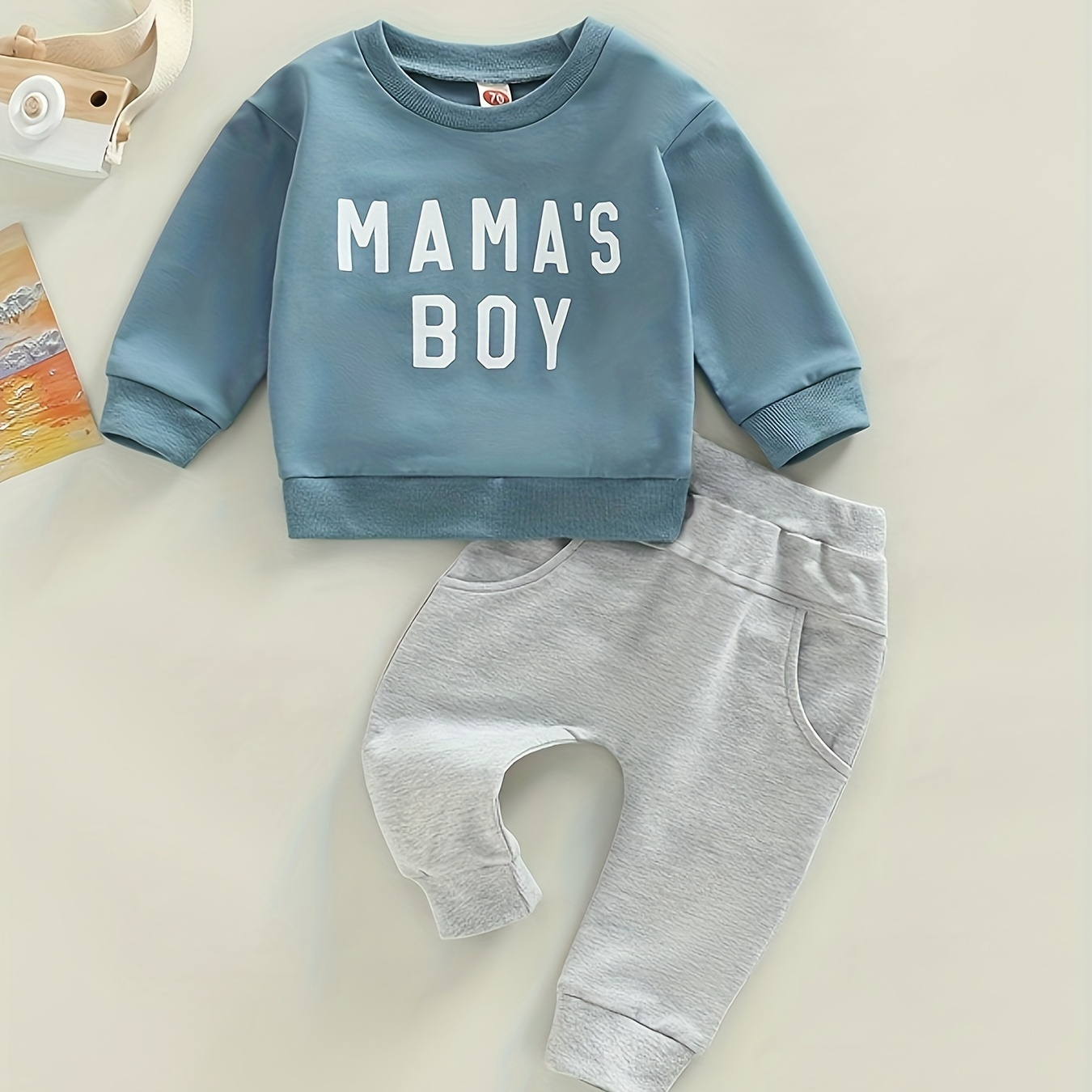 Baby Boys Mama's Boy Print Outfit - Long Sleeve Sweatshirt + Trousers Set