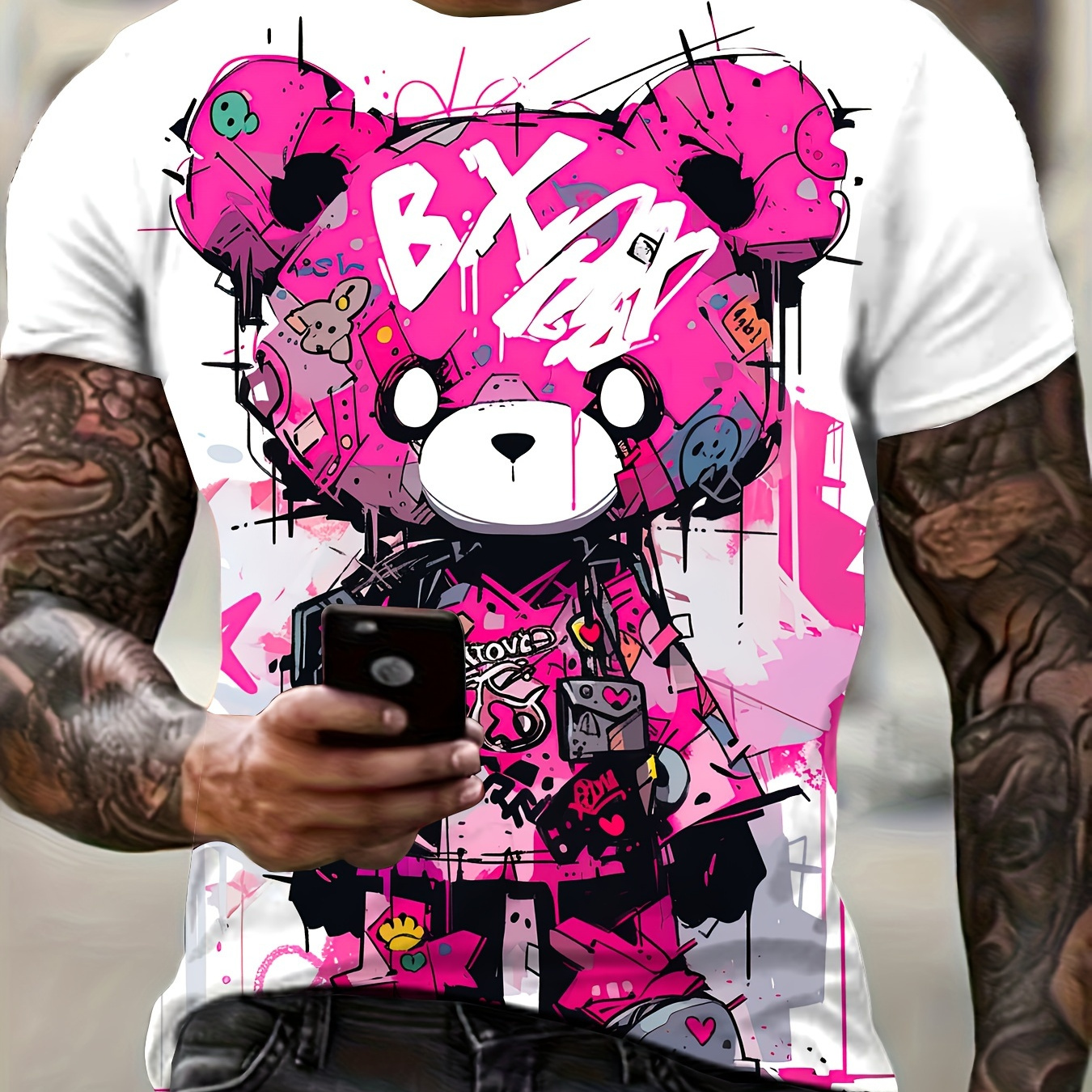 

Design ] Tenue Sportive Décontractée pour Hommes d'Été - T-Shirt à Manches Courtes avec Imprimé Cartoon 3D Vibrant, Col Rond, Polyester Léger, Lavable en Machine