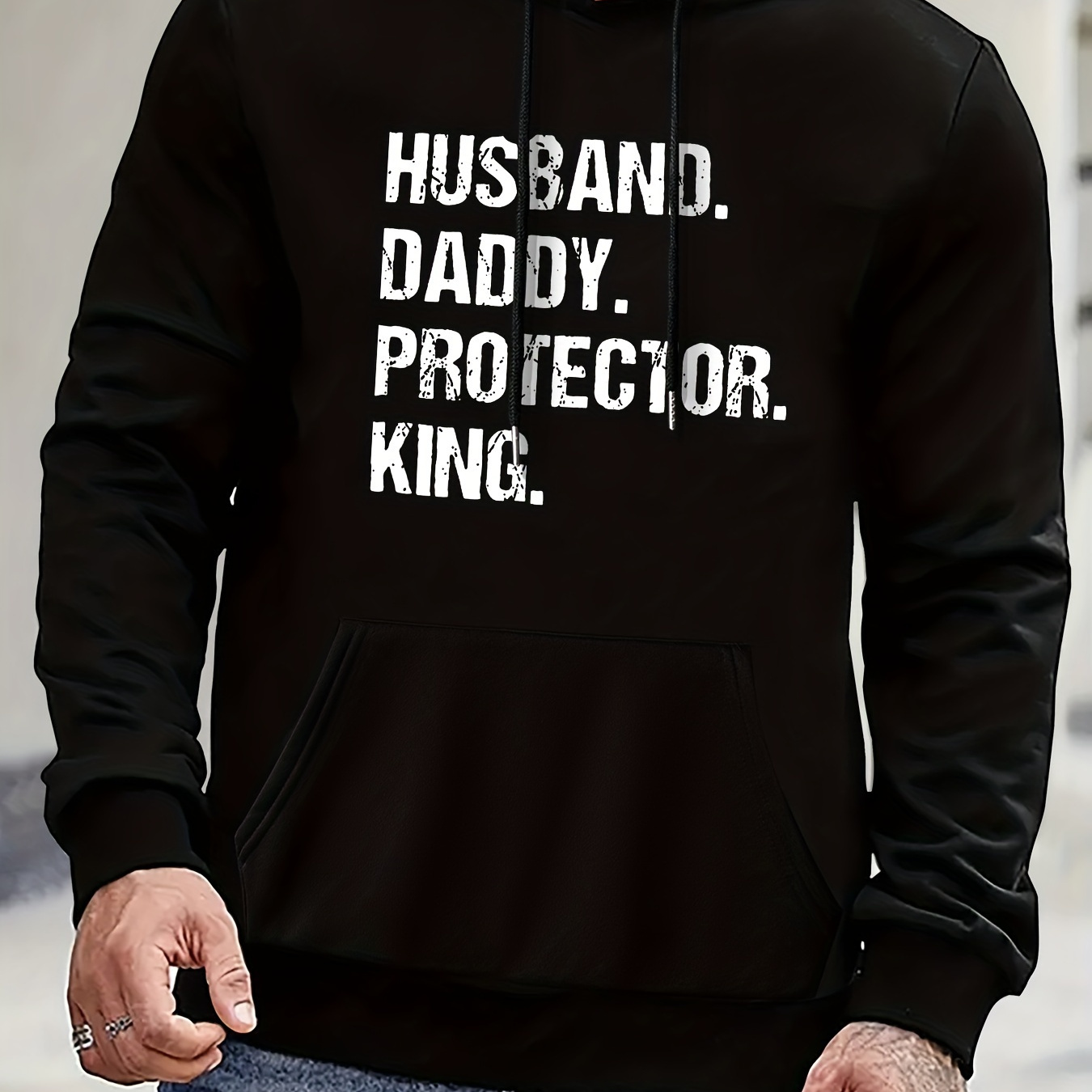 

Husband Daddy Print Hoodie, Cool Hoodies For Men, Casual Pullover Hooded Sweatshirt With Kangaroo Pocket For Winter And Fall