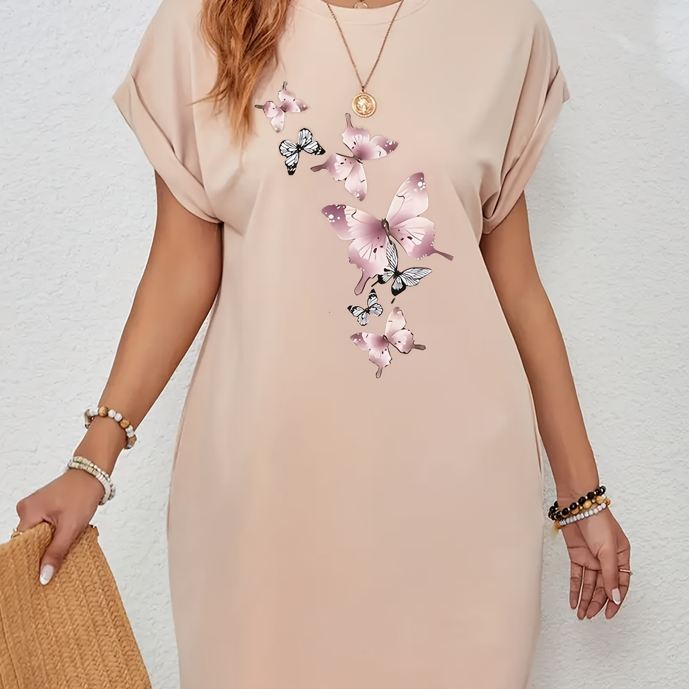 

Floral Neck Dress, Casual Short Sleeve Dress For , Women's Clothing