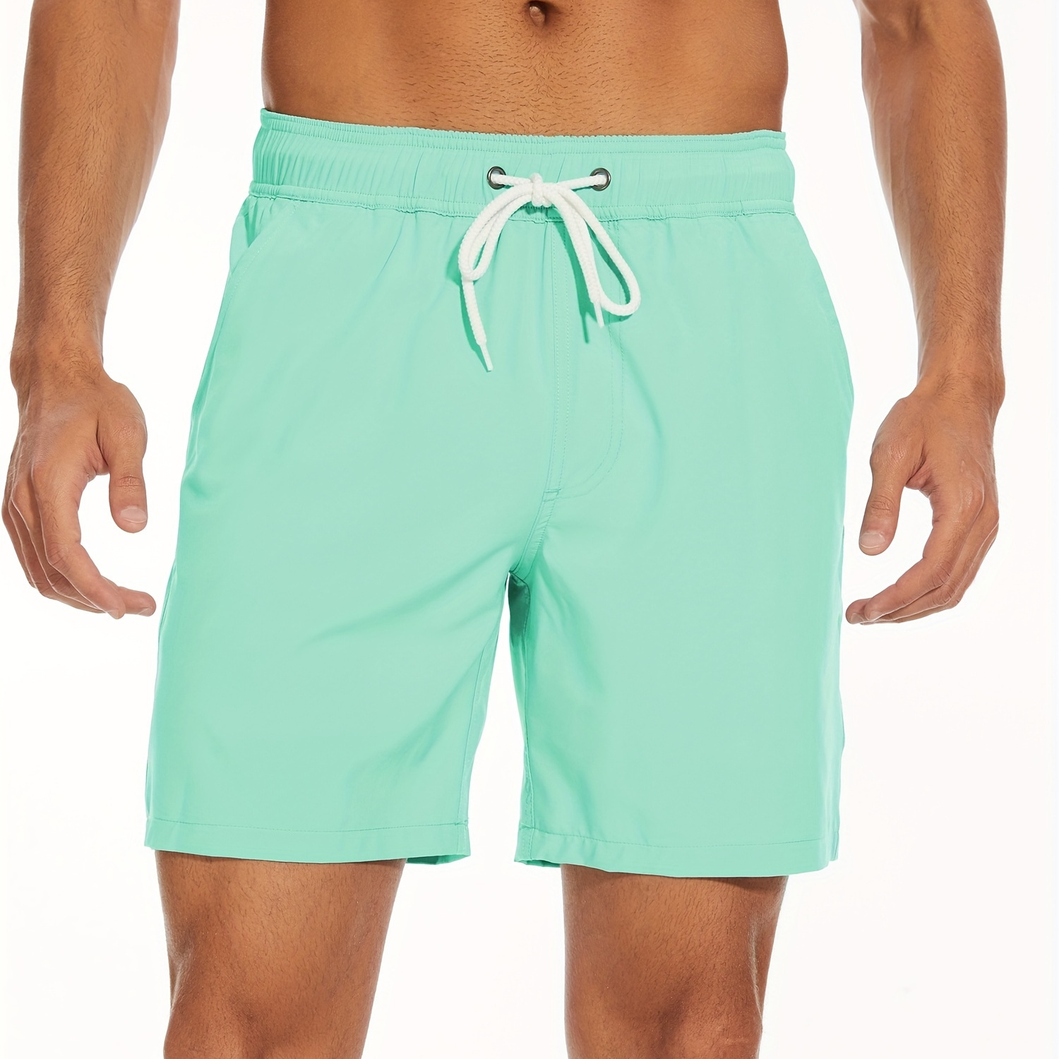 

Men's Quick-dry Drawstring Solid Color Swim Trunks, Print Board Shorts, Men's Swimwear, Swim Shorts For Summer Beach Pool