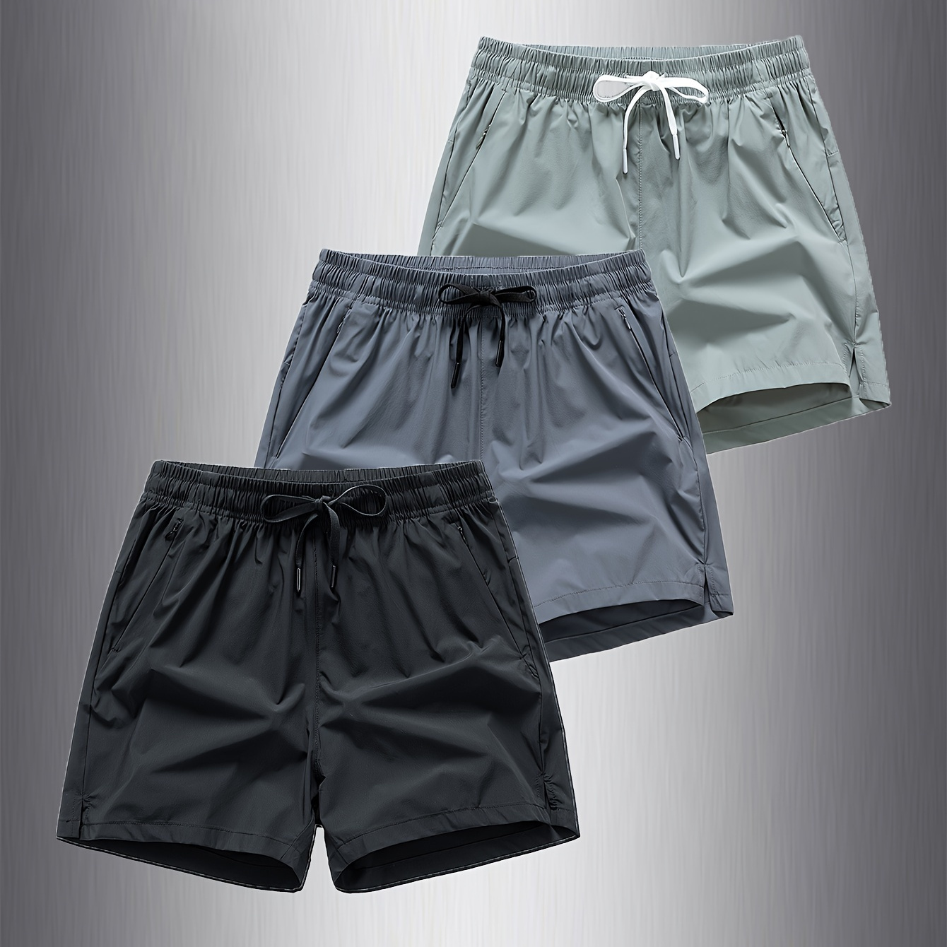 

3 Pcs Men's Loose Solid Shorts With Pockets, Casual Elastic Waist Drawstring Shorts For Summer