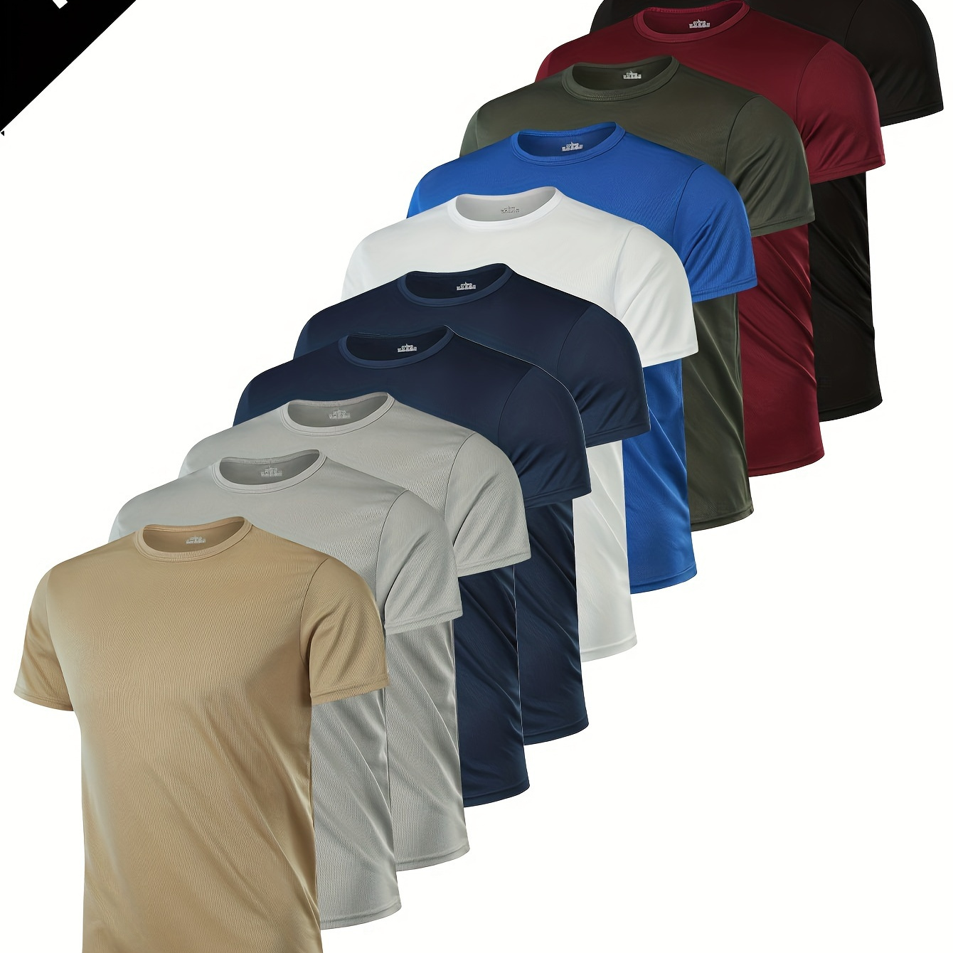 

10-pack Men's Athletic T-shirts - 100% Polyester, Quick-dry, Moisture-wicking, Crew Neck, Short Sleeve, Summer Knit Fabric, Regular Fit, Solid Color, For Gym, Running, Outdoor Activities