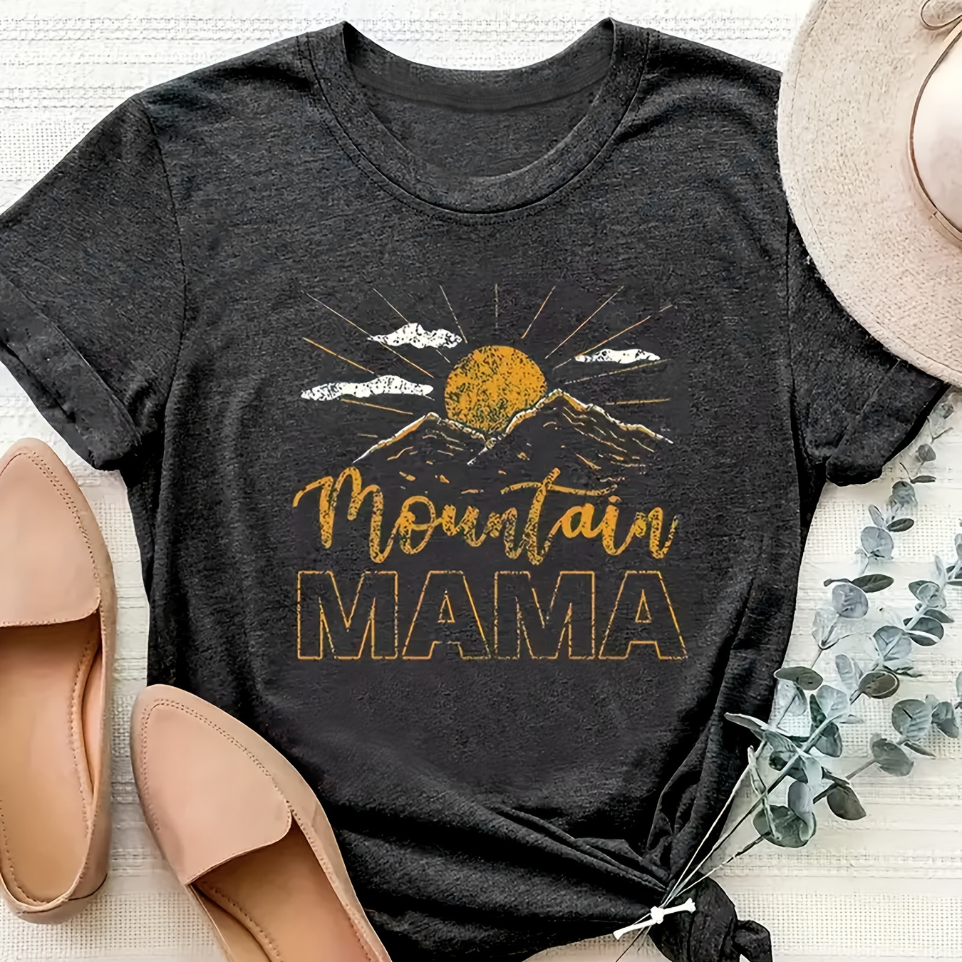 

Mountain Print Crew Neck T-shirt, Casual Short Sleeve T-shirt For Spring & Summer, Women's Clothing