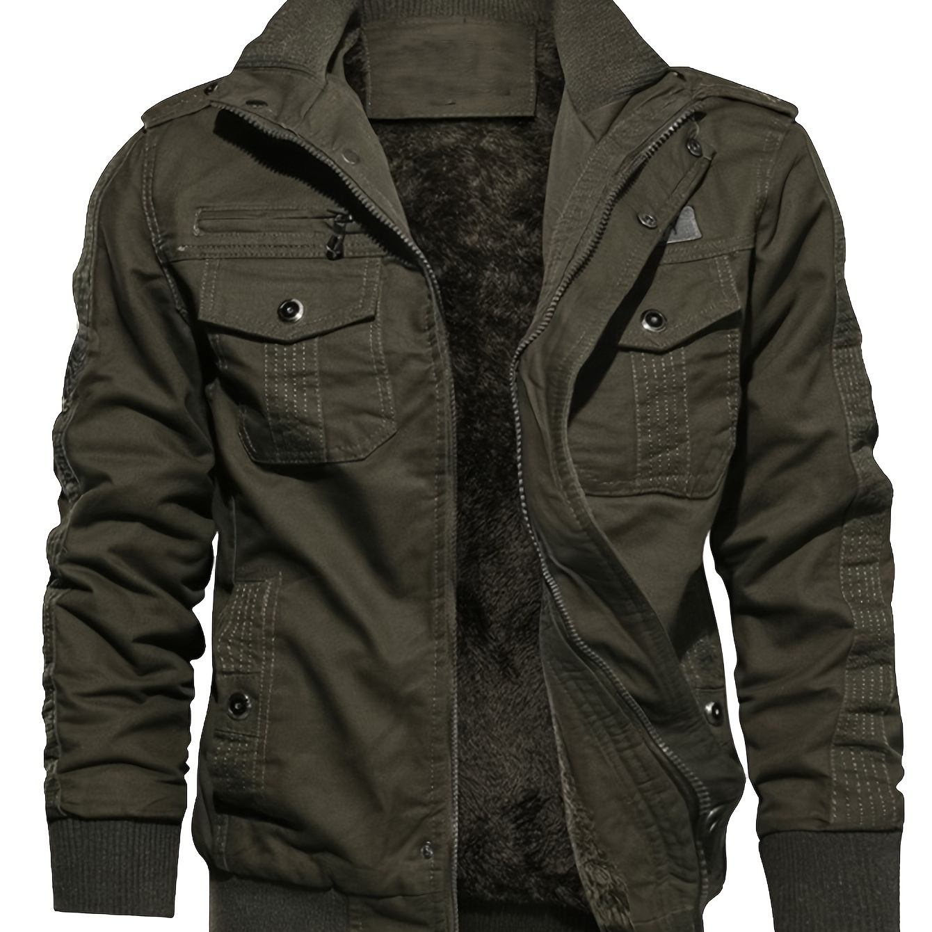 

Long Sleeve Zip Up Jackets With Flap Pockets, Men's Retro Stand Collar Jacket For Winter Fall