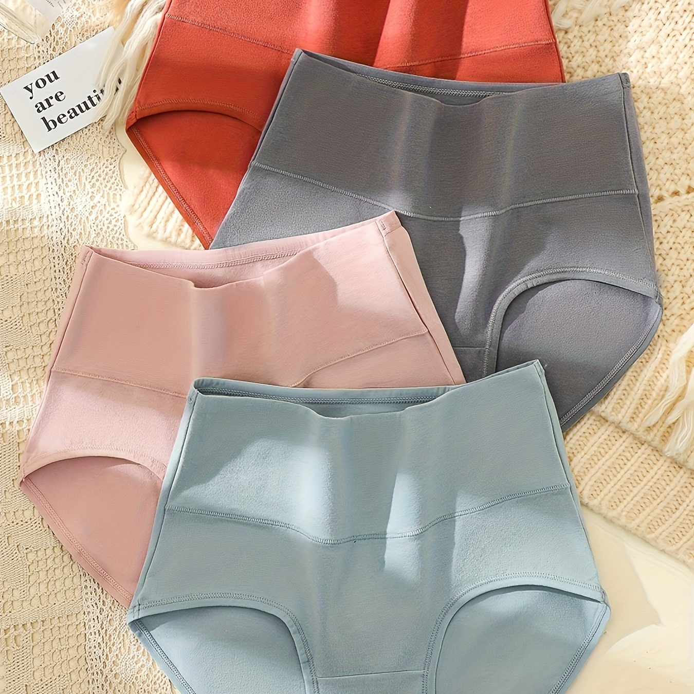 

4pcs Solid Seamless High Waist Briefs, Sexy Comfy Breathable Intimate Panties, Women's Lingerie & Underwear