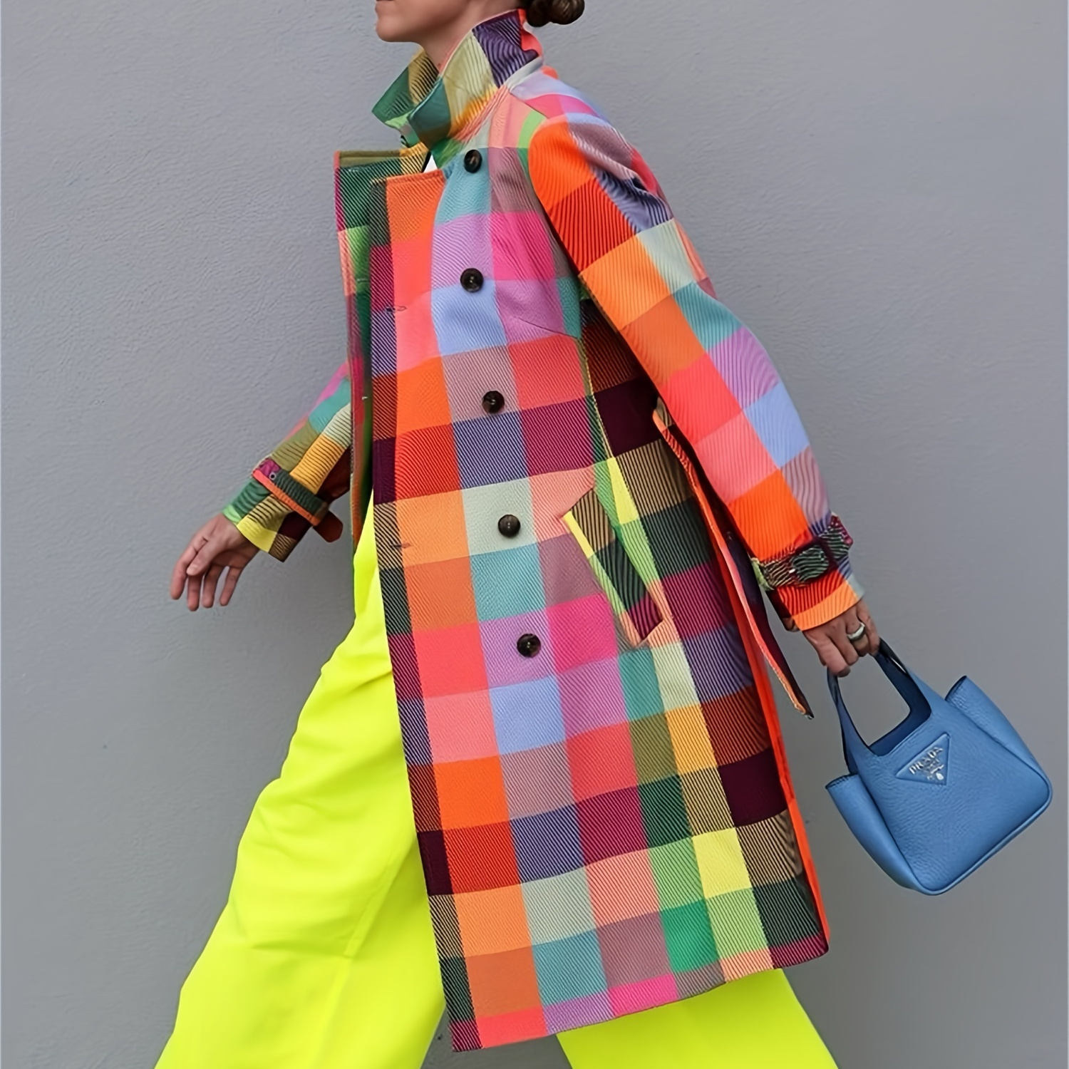 

Rainbow Double-breasted Trench Coat With Belt And Pockets, Stylish Women's Outerwear 2024, Chic And Unique