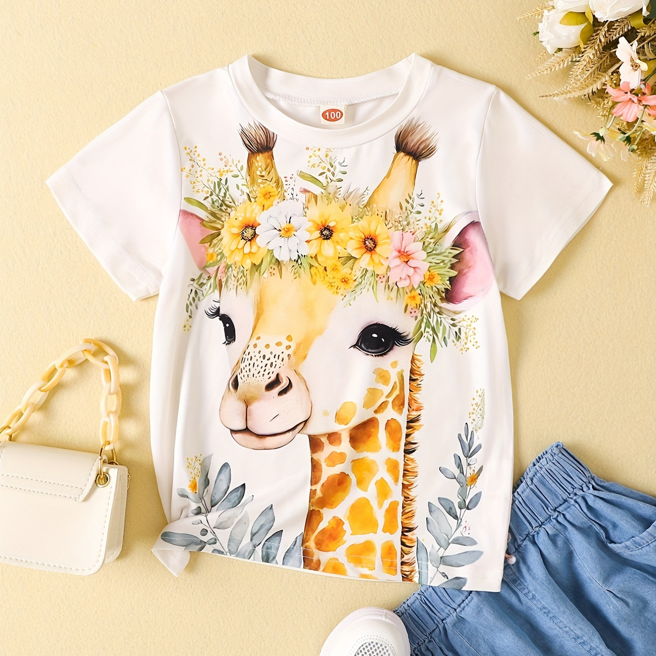 

Girls Giraffe Print Short Sleeve T-shirt Casual Crew Neck Tees Top Girls Shirts Clothes For Summer