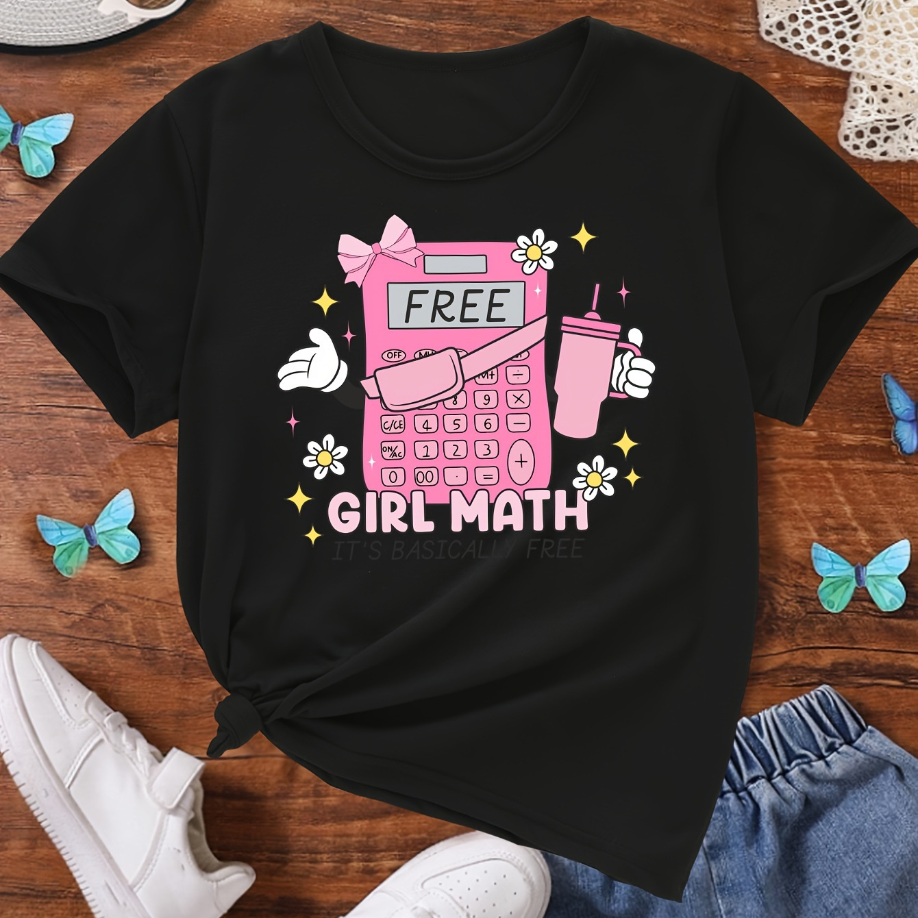 

girl Math" Graphic Print T-shirt, Short Sleeve Crew Neck Casual & Comfy Tee For Summer, Girl's Daily Wear Clothes