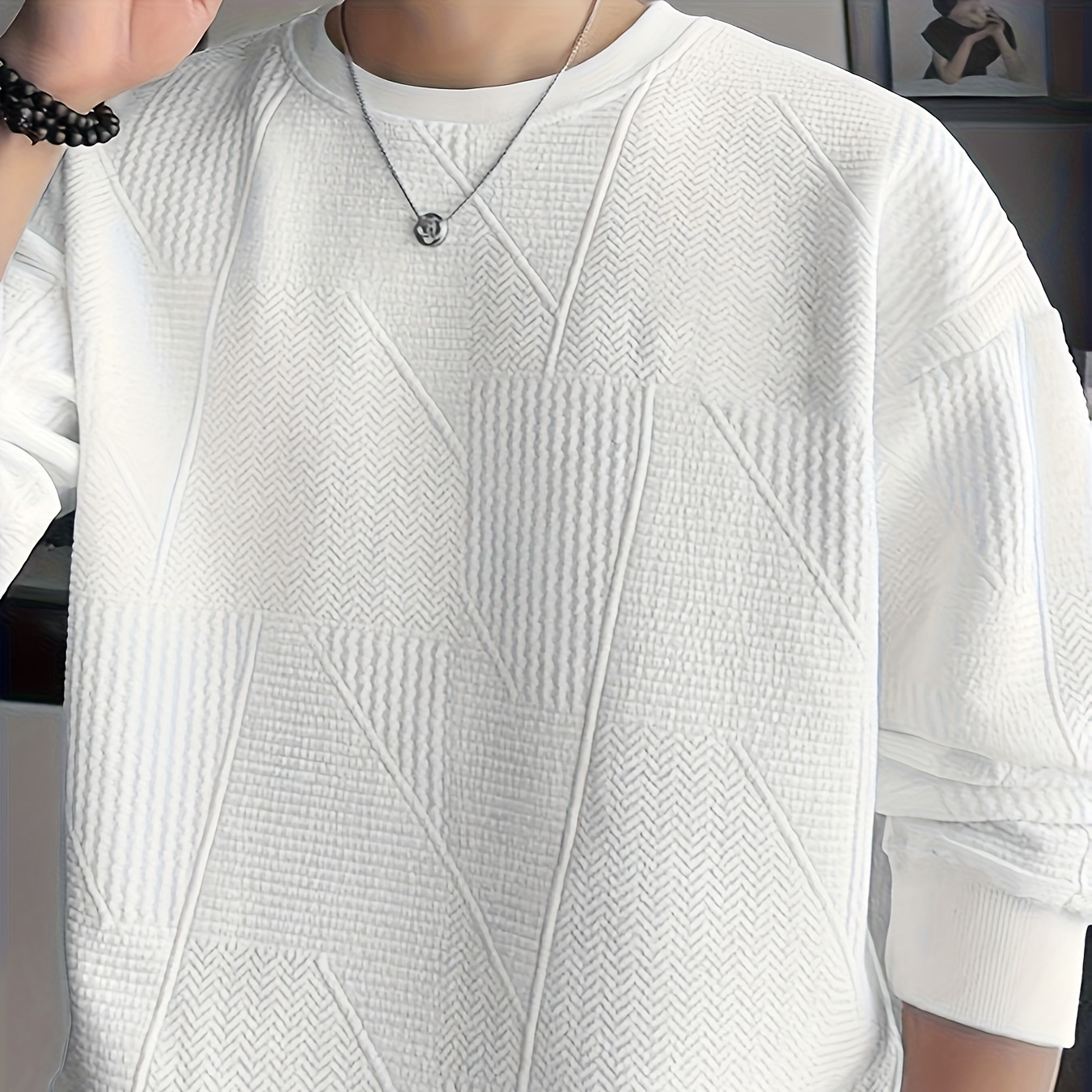 

Men's Geometric Graphic Print Sweatshirt, Casual Crew Neck Long Sleeve Top For Outdoor