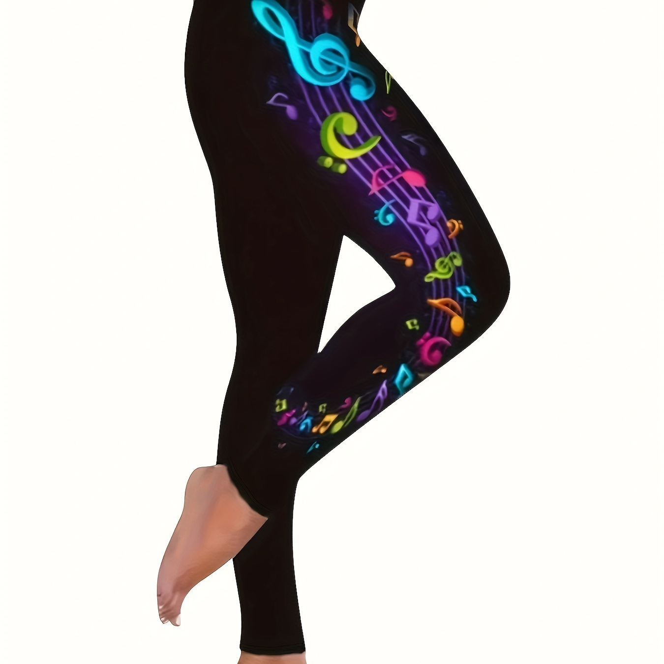 

Colorful Musical Note Print Sports Leggings, Stretchy Running Fitness Workout Yoga Tight Pants, Women's Activewear
